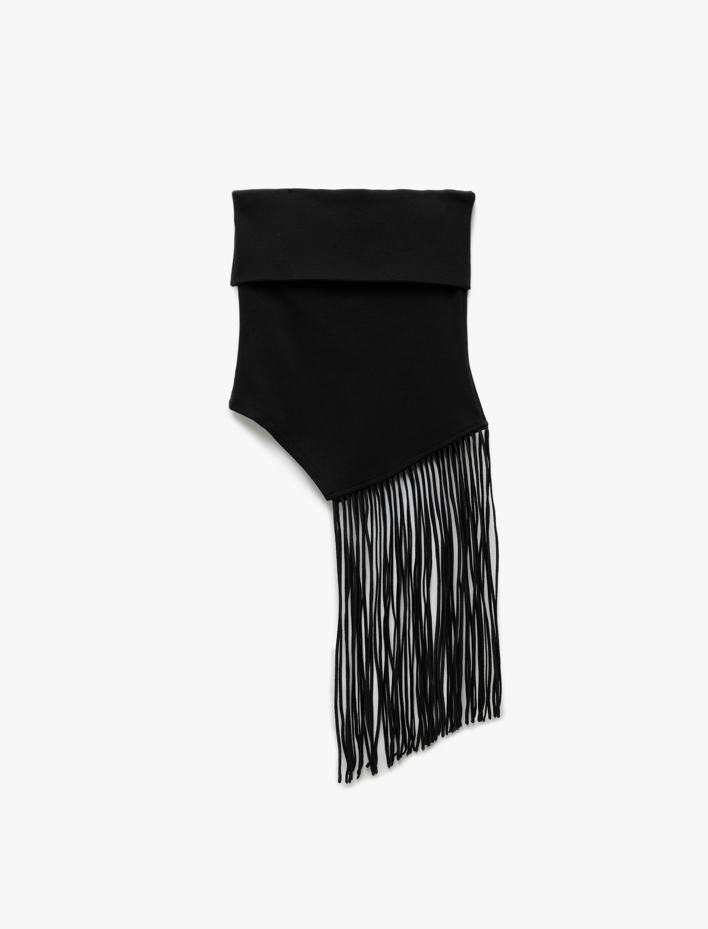   Pamuklu Asimetrik Kesim Püsküllü Straplez Bluz