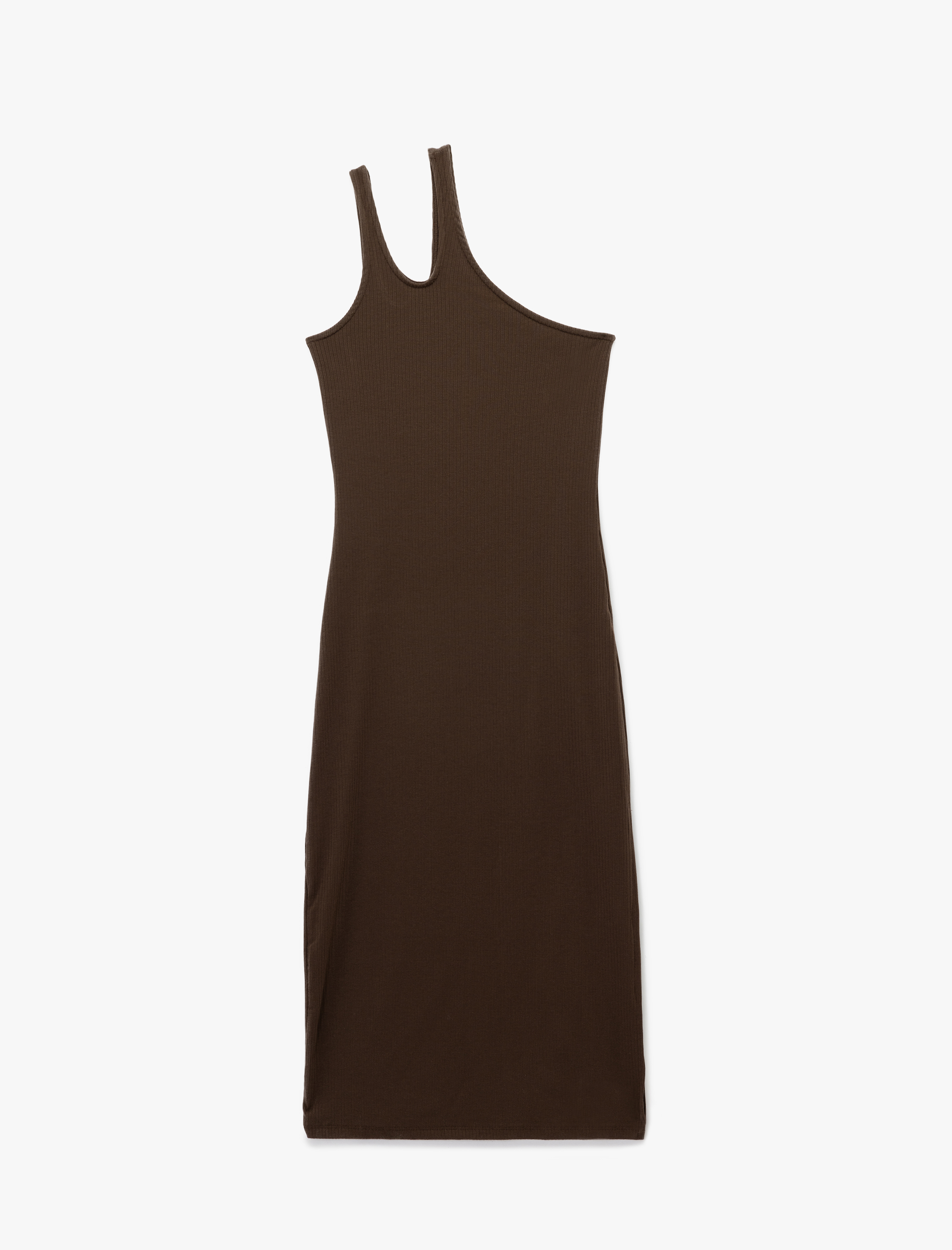   Viskon Kumaş Karışımlı Pencere Detaylı Midi Tek Omuz Elbise