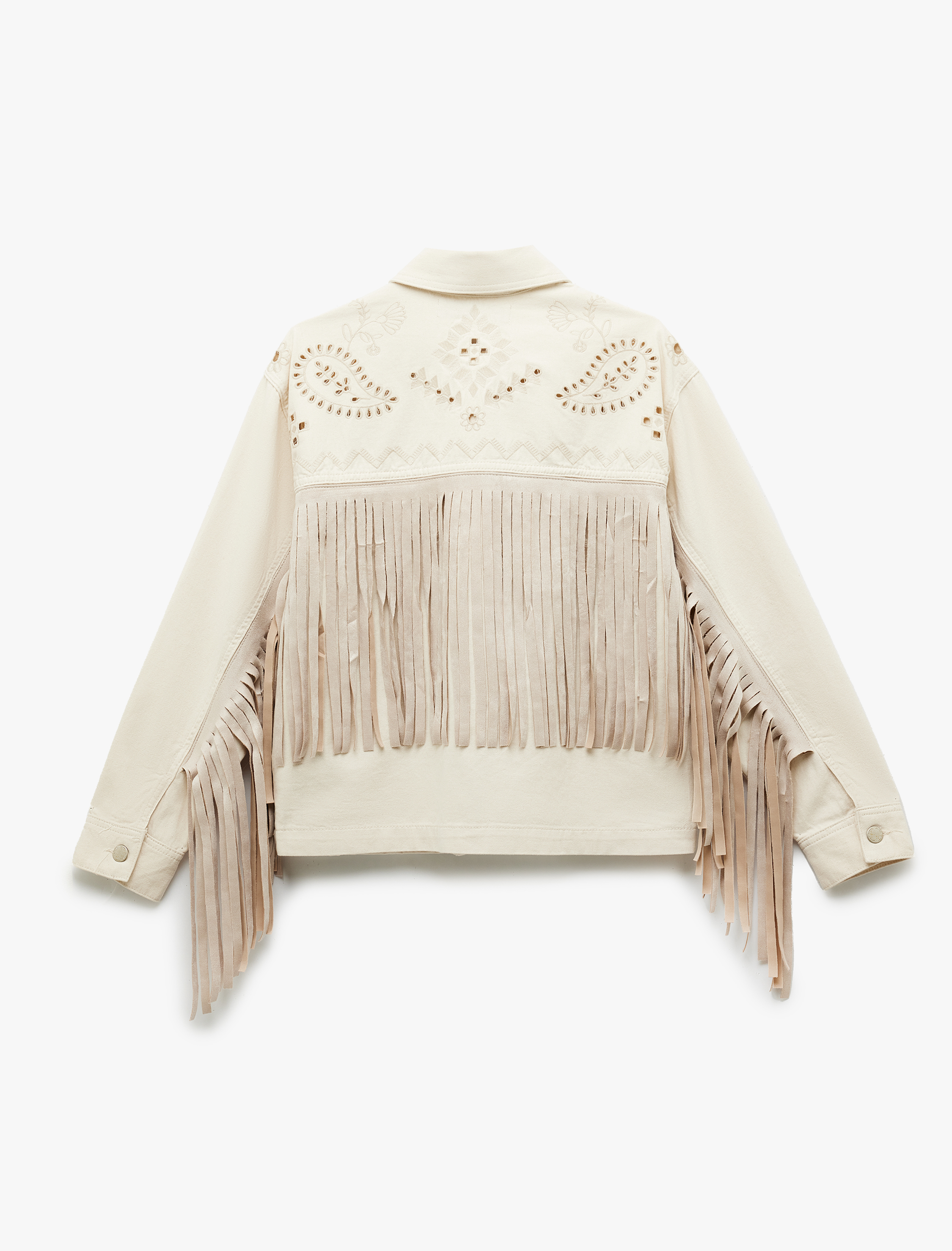   Uzun Kollu Klasik Yaka Nakış Detaylı Düğmeli Cepli Püsküllü Gömlek Ceket