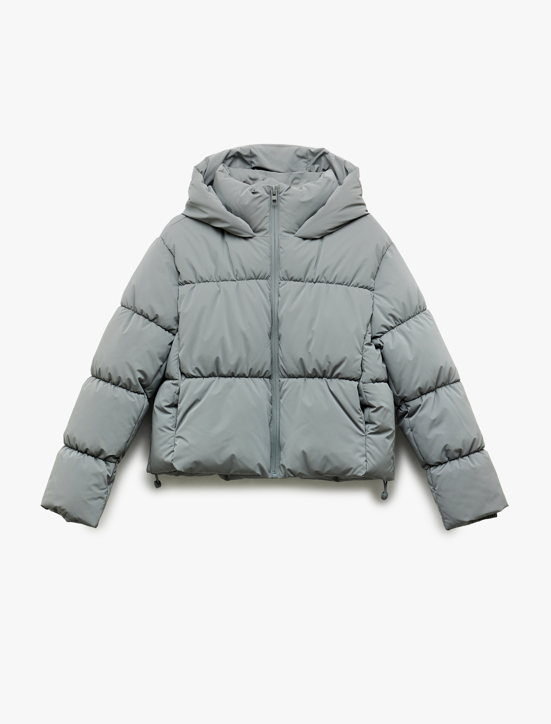   Kapüşonlu Uzun Kollu Cep Detaylı Fermuarlı Kapitone Su İtici Şişme Mont