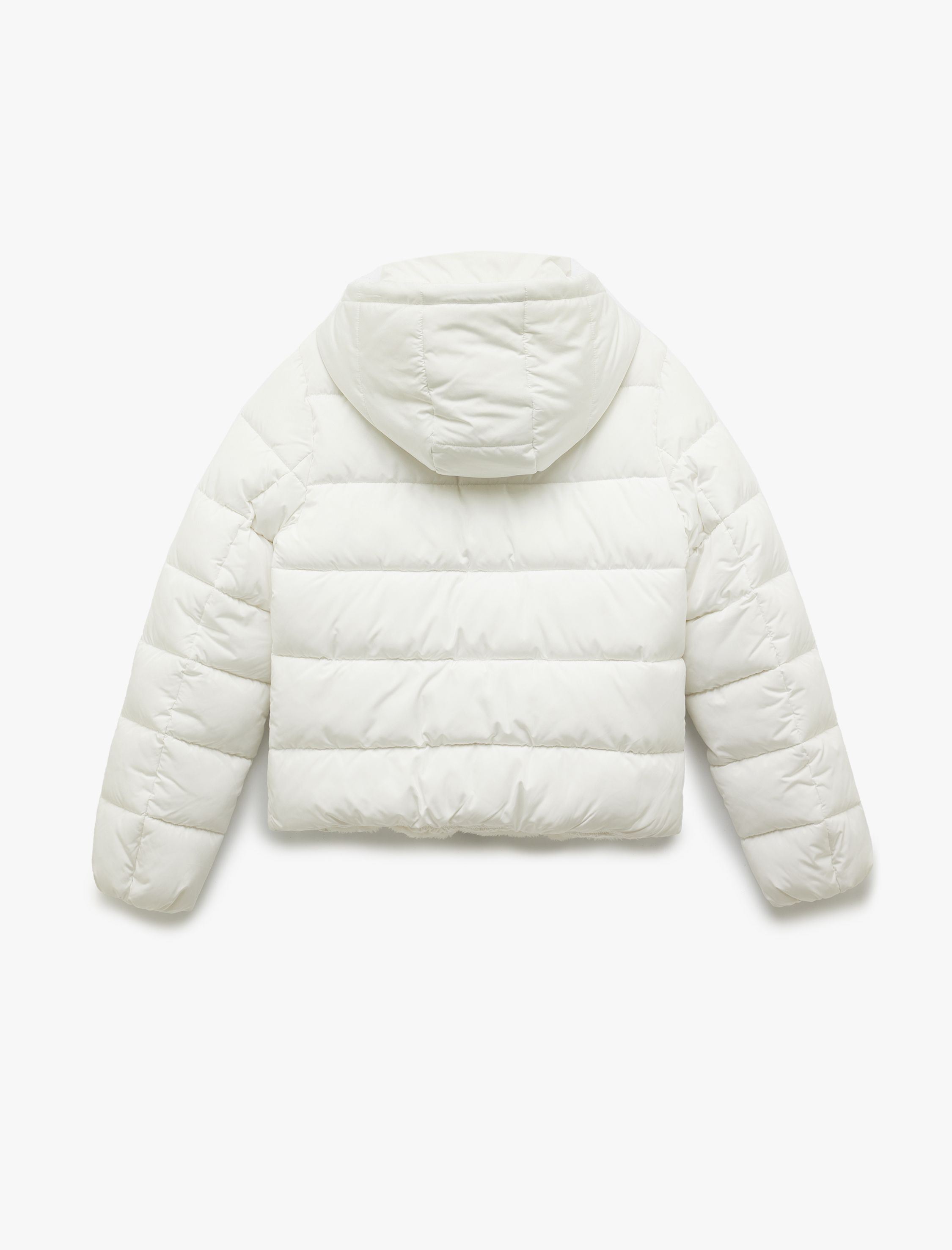   Kapüşonlu Uzun Kollu İçi Suni Kürklü Fermuarlı Cepli Şişme Mont