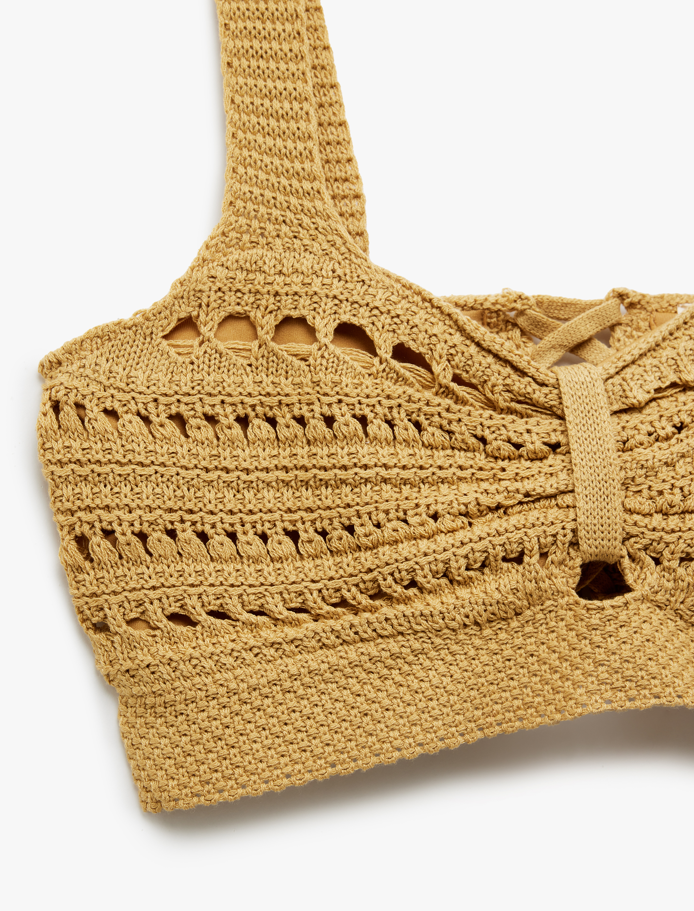   Bağlama Detaylı Kare Yaka Askılı Kroşe Büstiyer