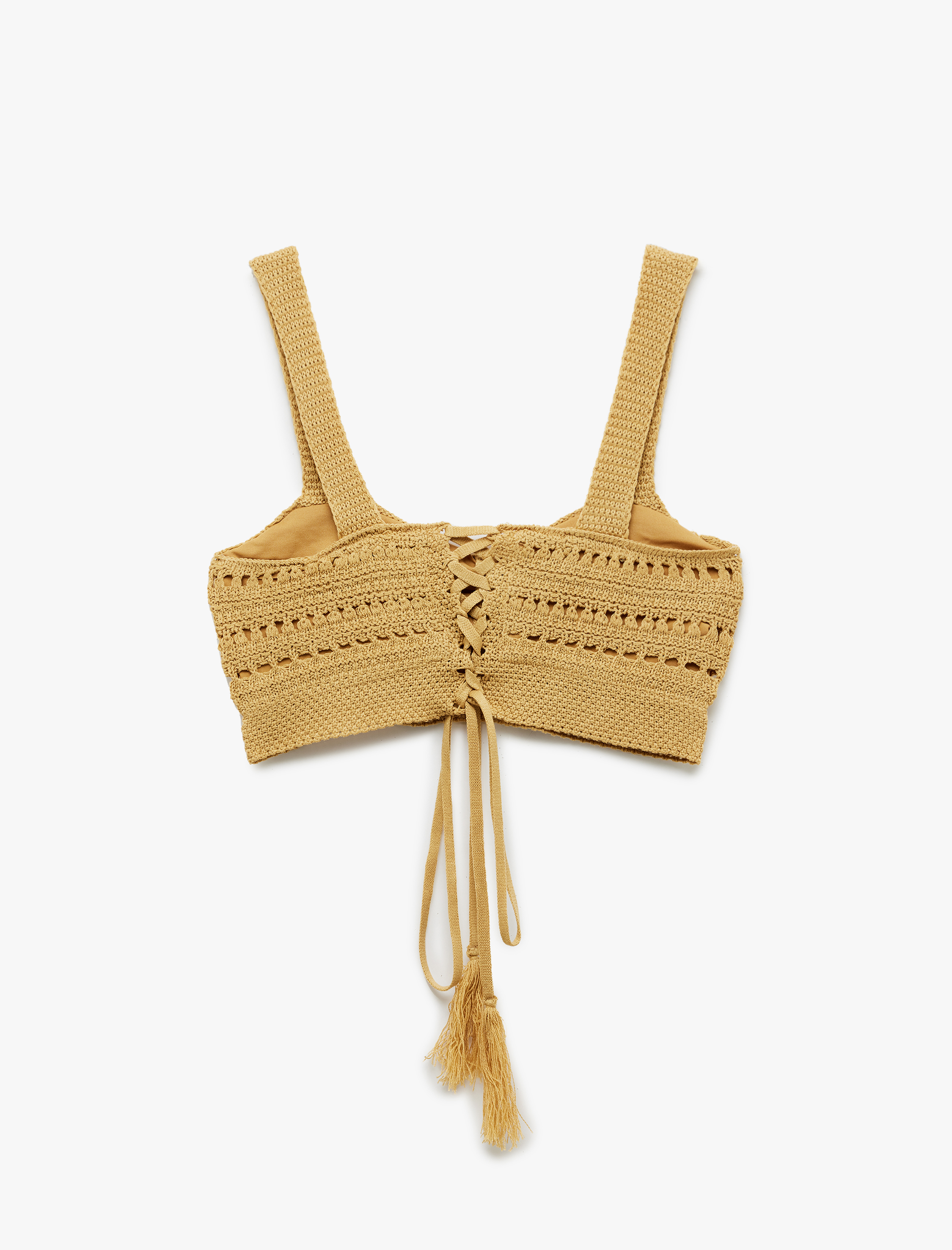   Bağlama Detaylı Kare Yaka Askılı Kroşe Büstiyer