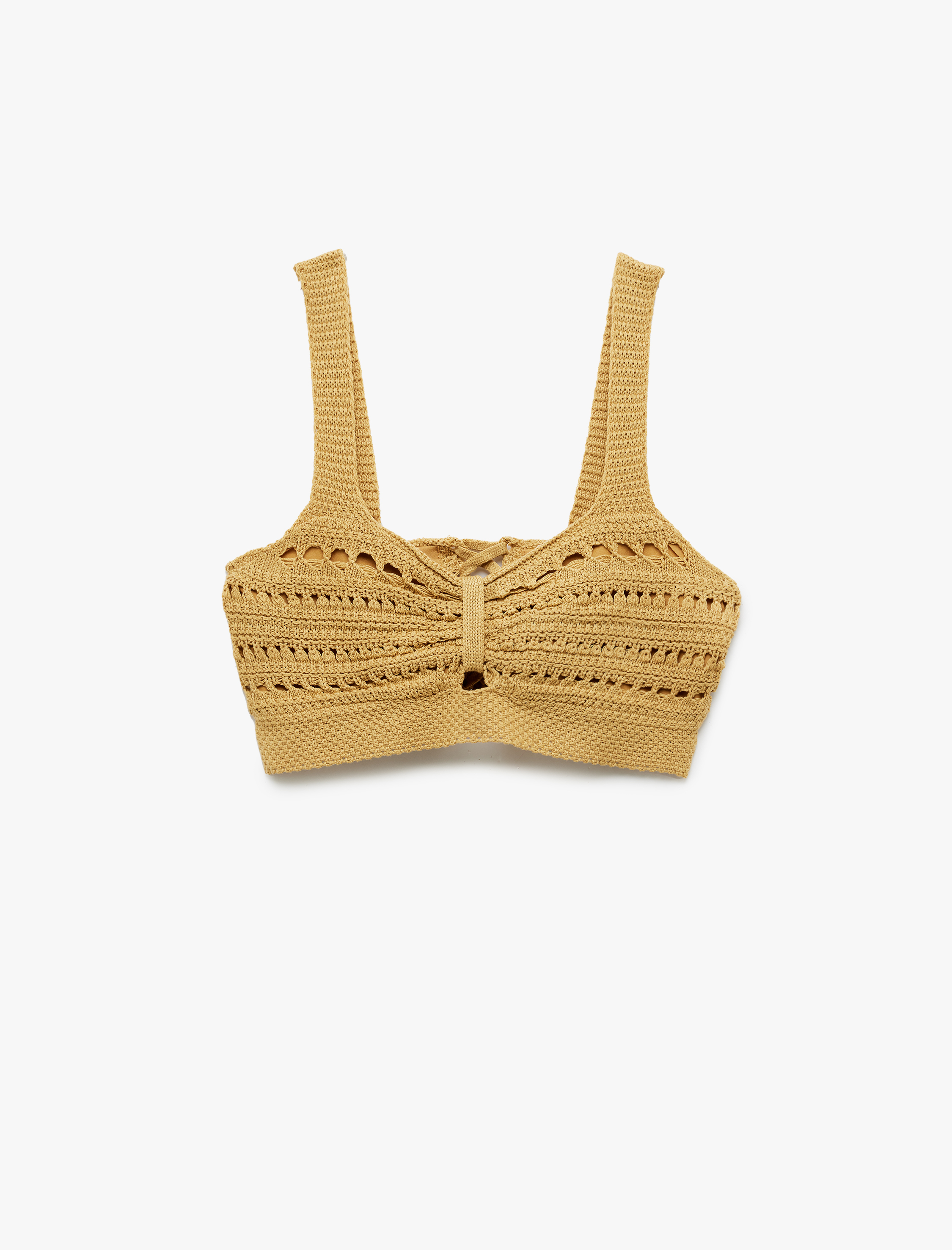   Bağlama Detaylı Kare Yaka Askılı Kroşe Büstiyer