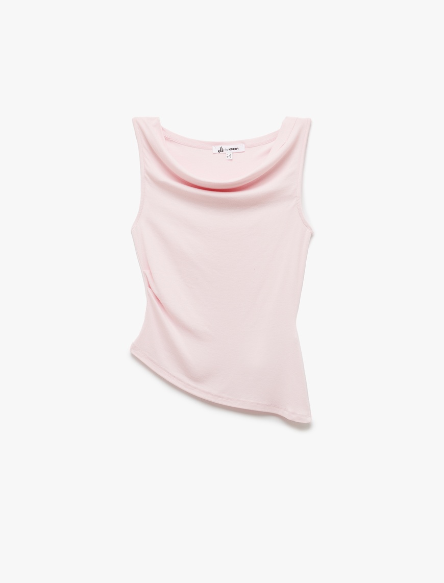   Slim Fit Degaje Yaka Asimetrik Kolsuz Viskon Bluz