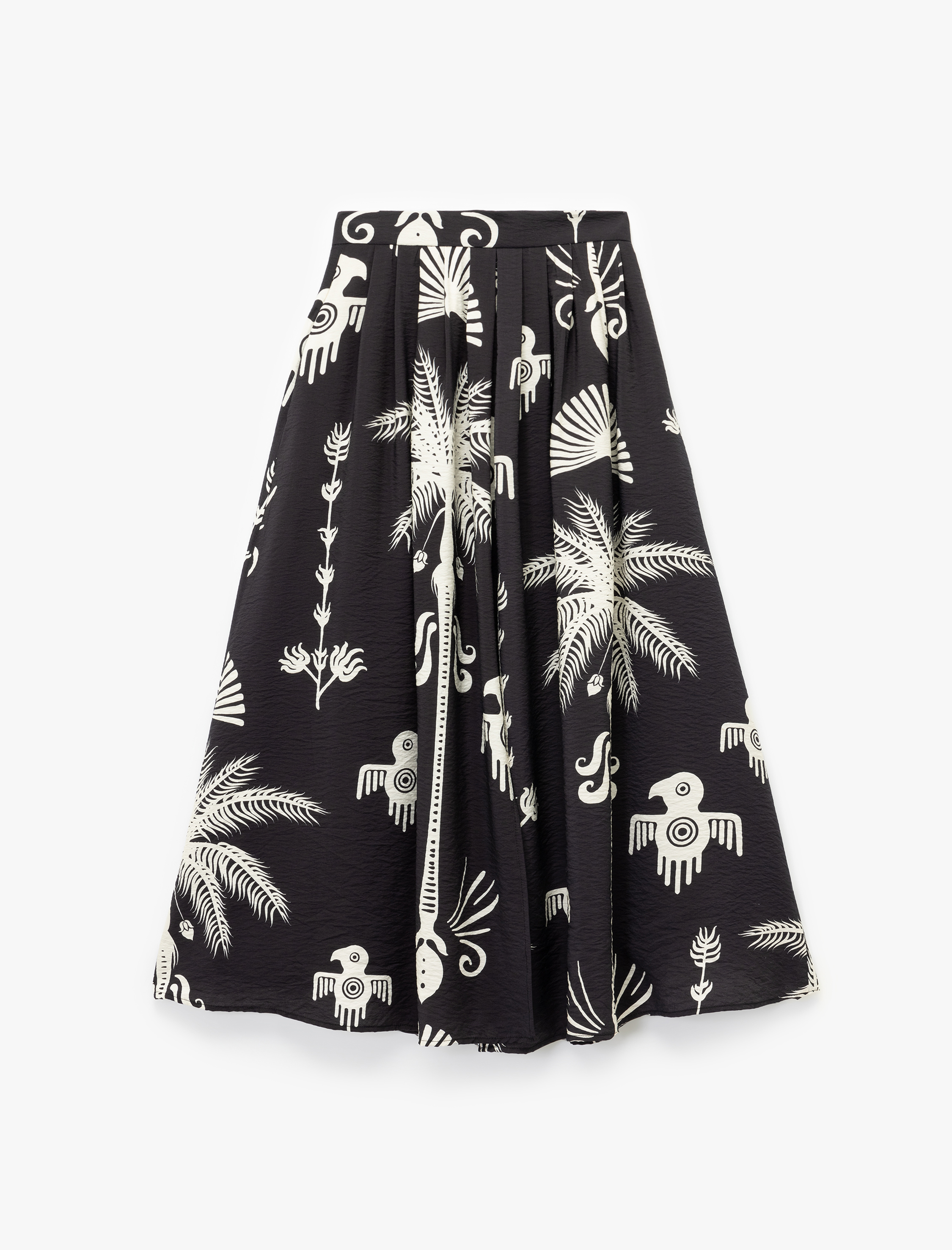   Etnik Desenli Viskon Kumaş Çan Kesim Uzun Kloş Etek