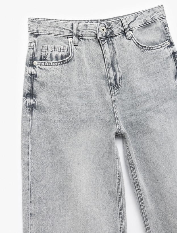 Pamuklu Bol Kalıp Geniş Paça Normal Bel Denim Pantolon - Loose Straight Fit Jean_6