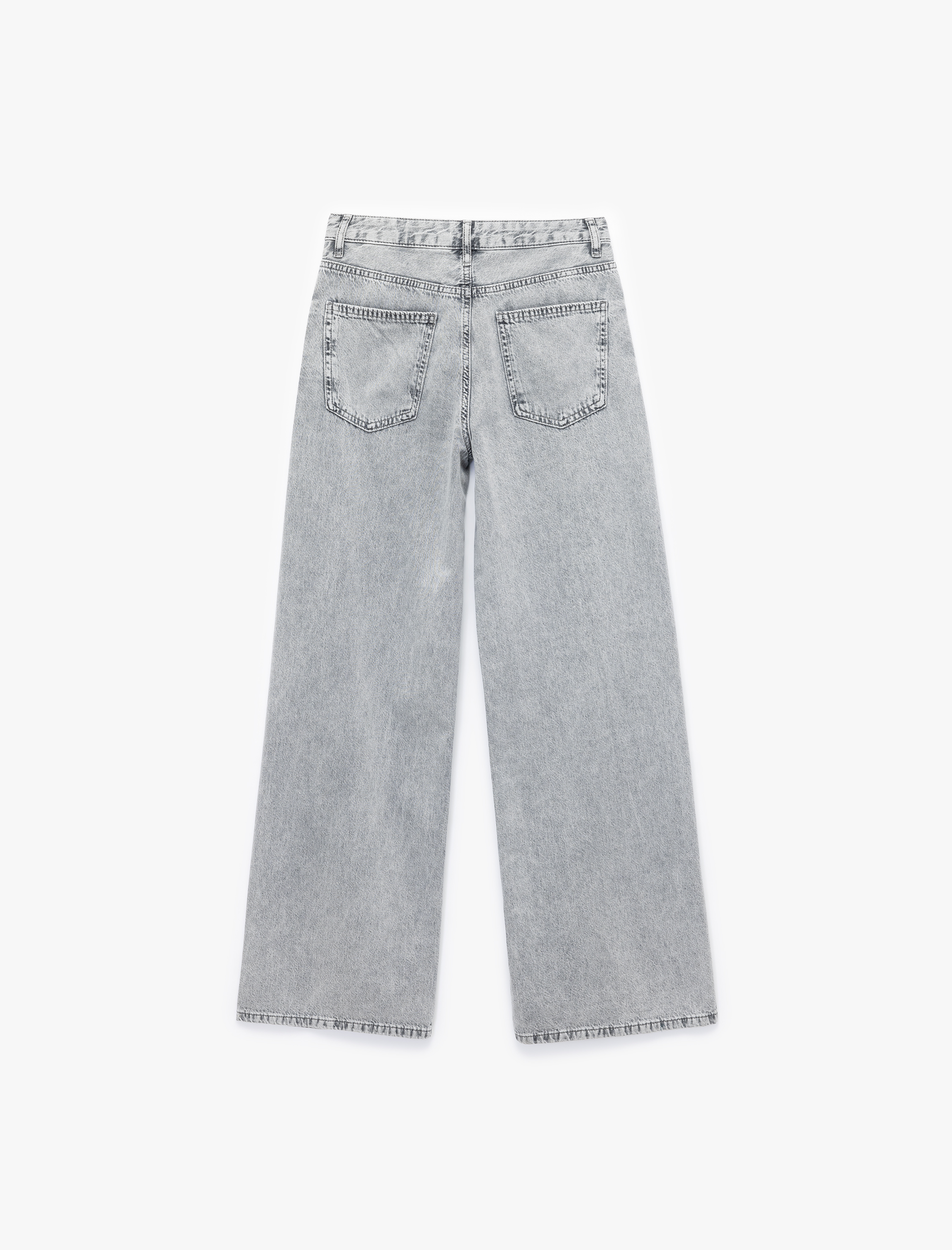   Pamuklu Bol Kalıp Geniş Paça Normal Bel Denim Pantolon - Loose Straight Fit Jean