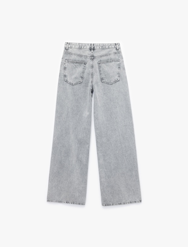 Pamuklu Bol Kalıp Geniş Paça Normal Bel Denim Pantolon - Loose Straight Fit Jean_4