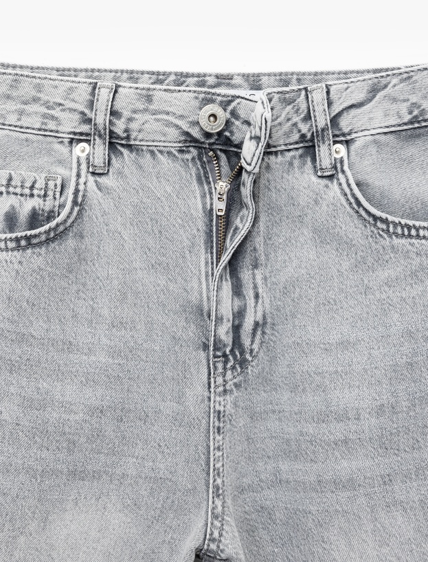 Pamuklu Bol Kalıp Geniş Paça Normal Bel Denim Pantolon - Loose Straight Fit Jean_5