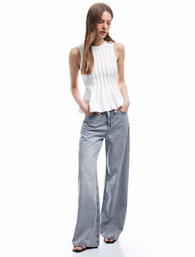 Pamuklu Bol Kalıp Geniş Paça Normal Bel Denim Pantolon - Loose Straight Fit Jean_0