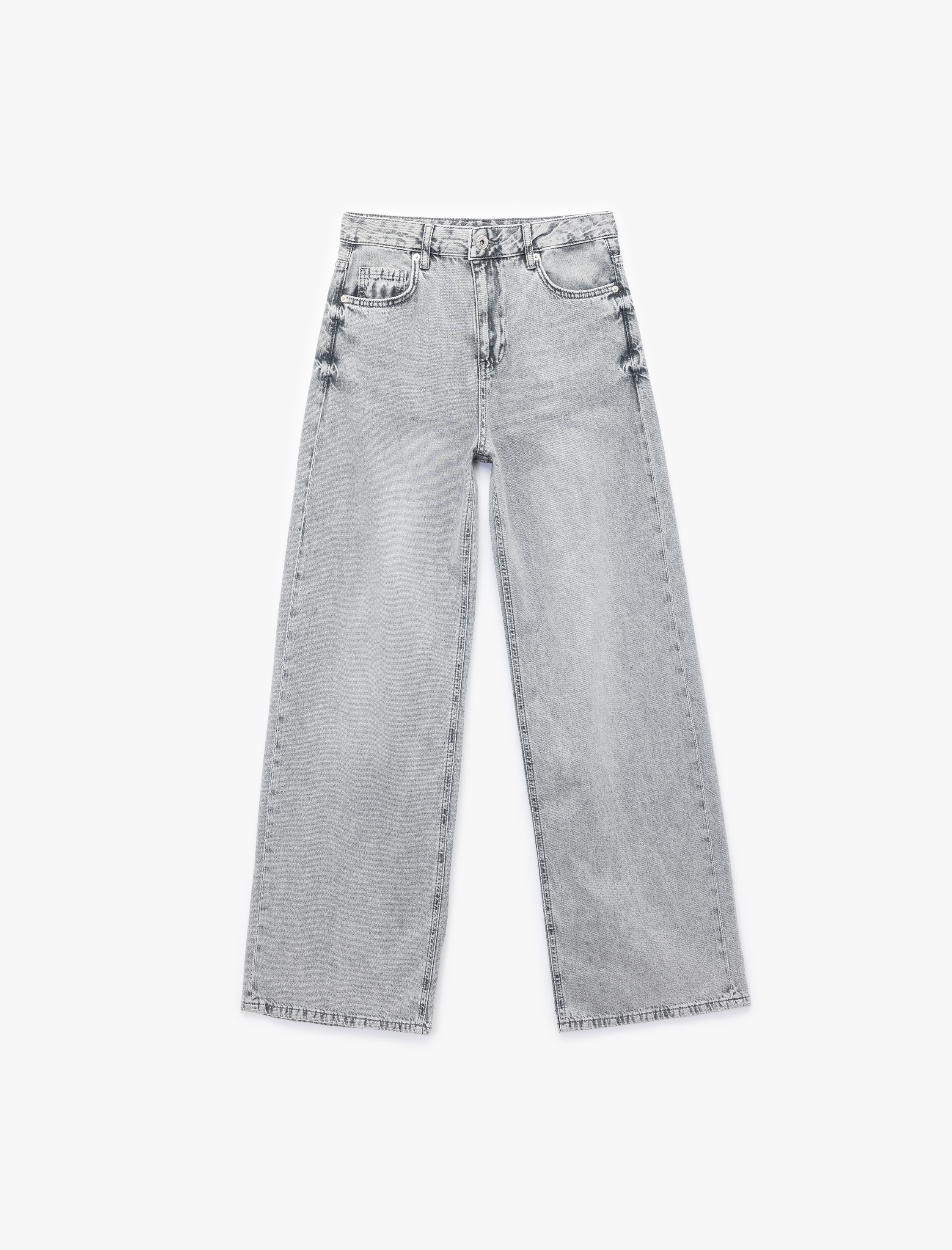   Pamuklu Bol Kalıp Geniş Paça Normal Bel Denim Pantolon - Loose Straight Fit Jean