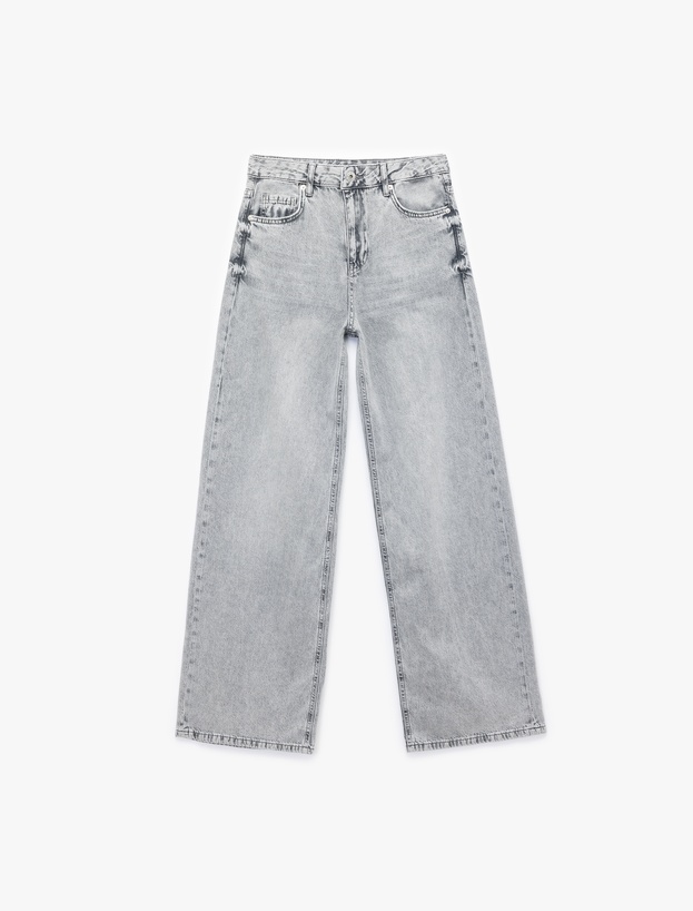 Pamuklu Bol Kalıp Geniş Paça Normal Bel Denim Pantolon - Loose Straight Fit Jean_3