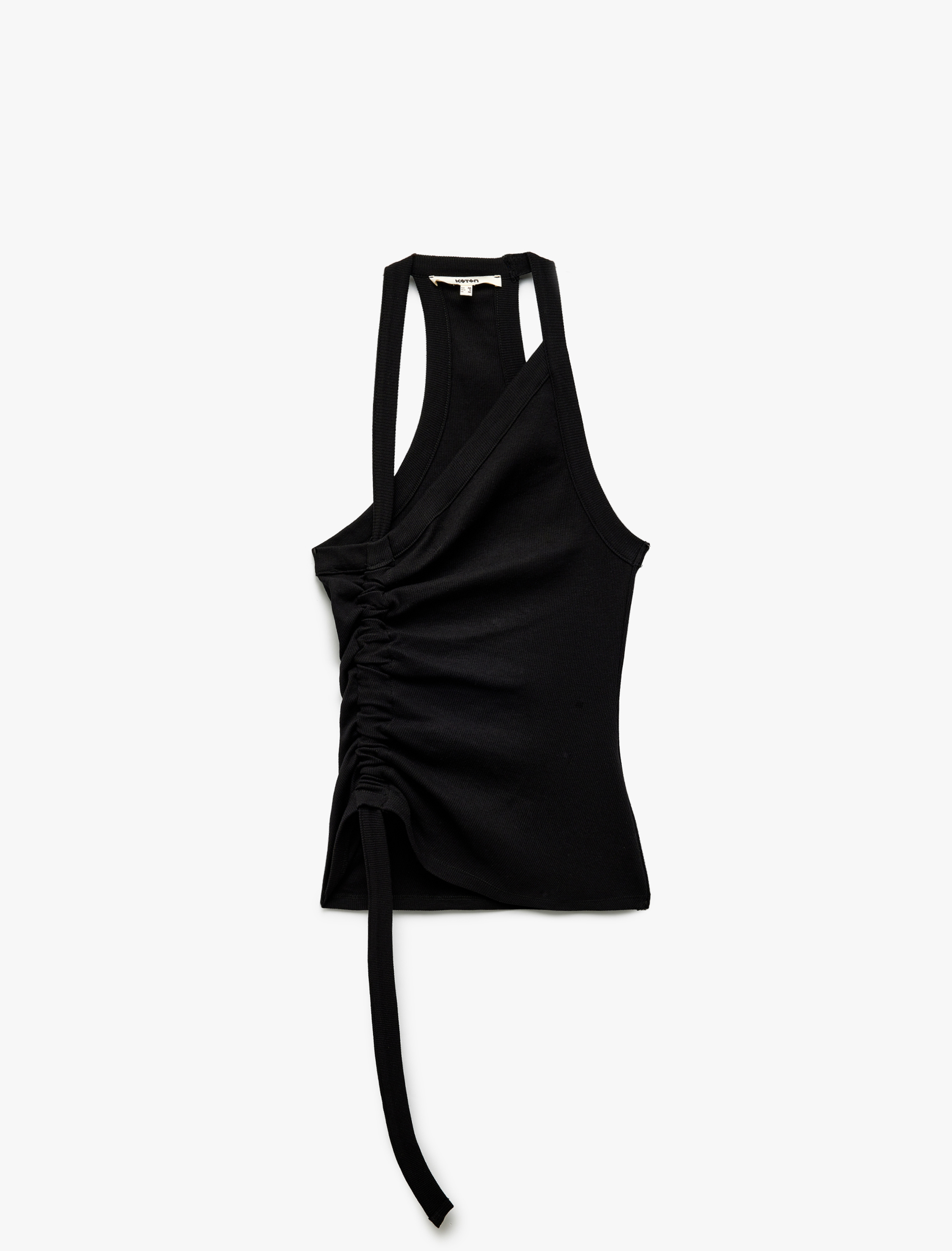 Pamuklu Asimetrik Yaka Kolsuz Fitilli Büzgülü Bluz