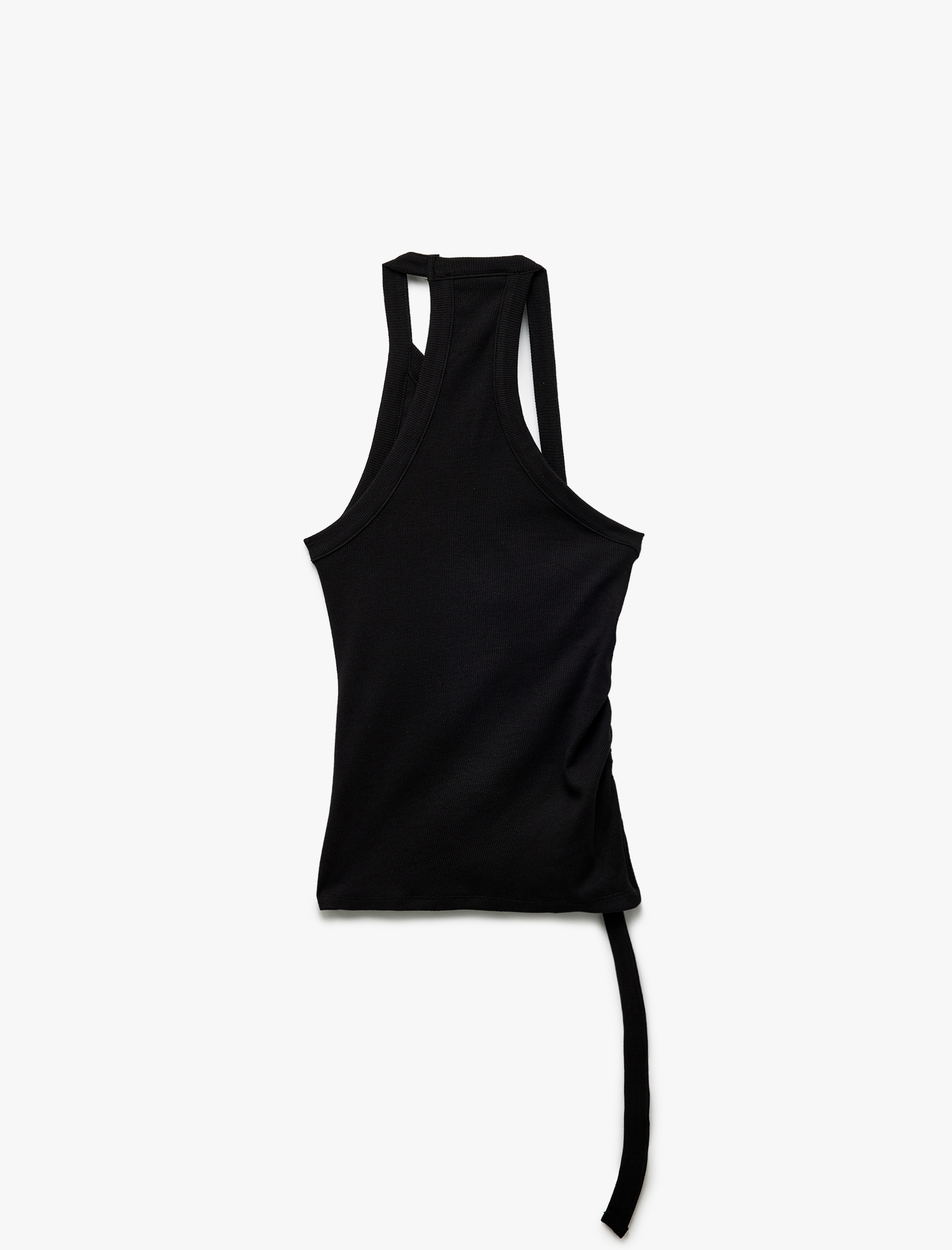 Pamuklu Asimetrik Yaka Kolsuz Fitilli Büzgülü Bluz