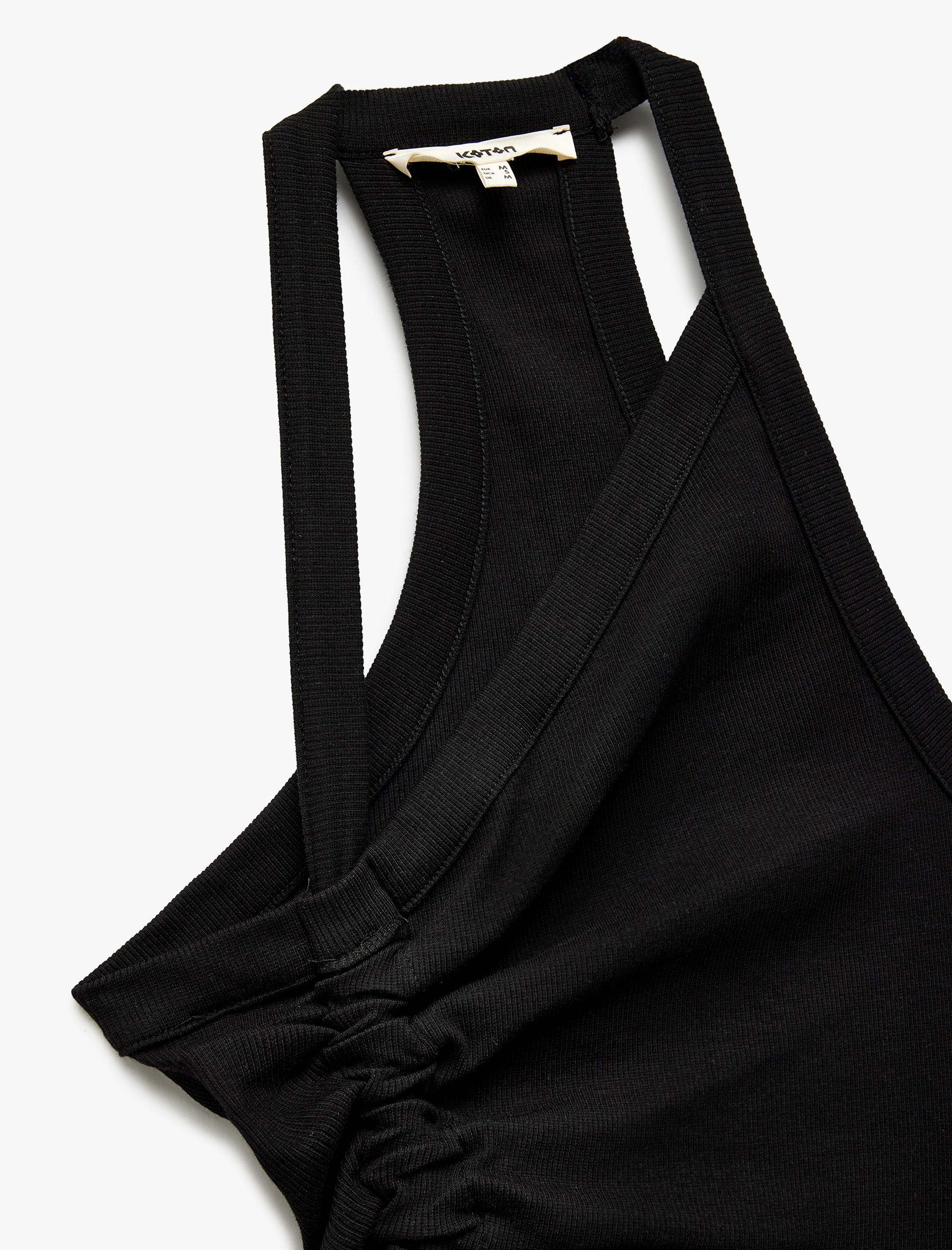 Pamuklu Asimetrik Yaka Kolsuz Fitilli Büzgülü Bluz