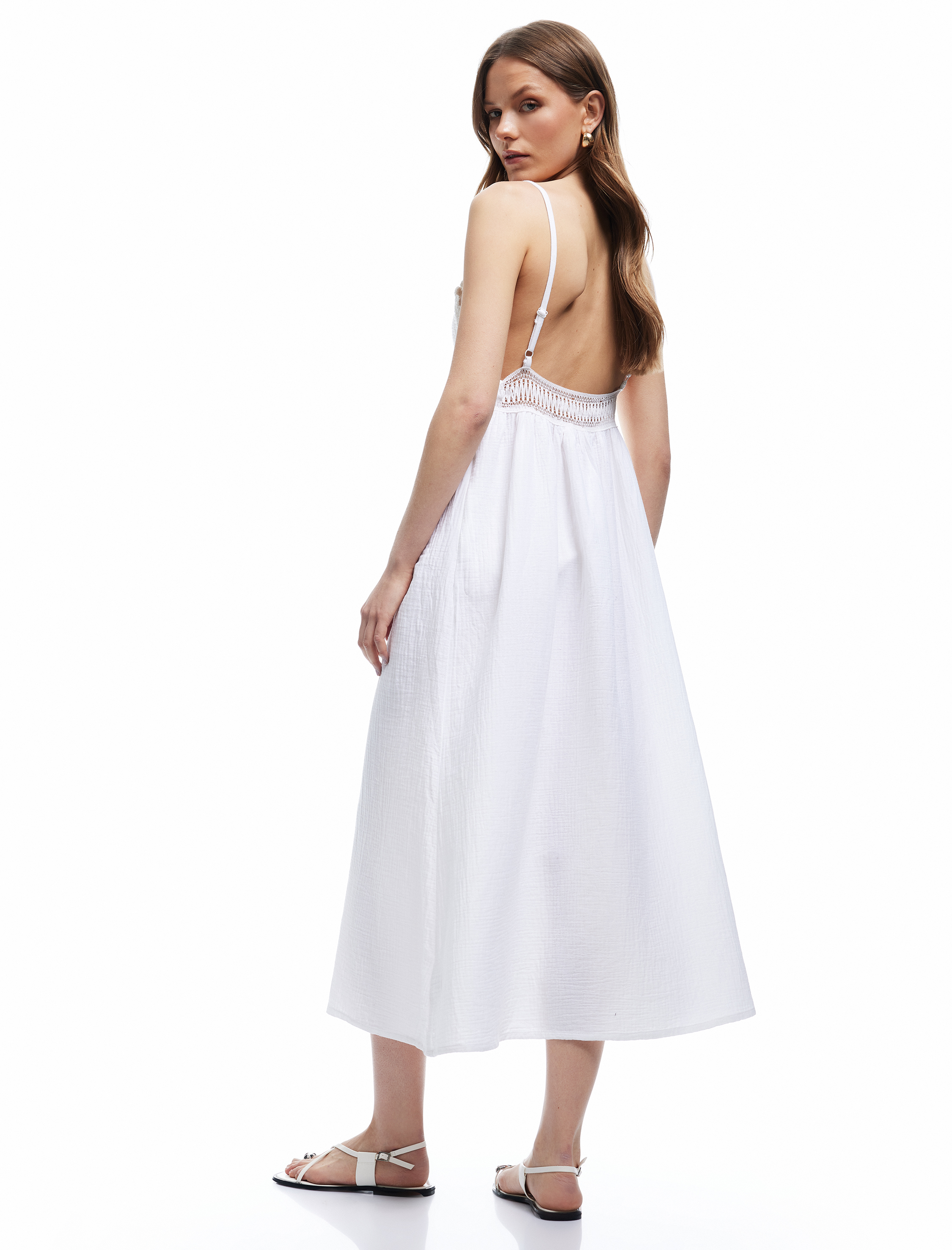   Pamuklu Astarsız İnce Askılı Kroşe Detaylı Müslin Elbise