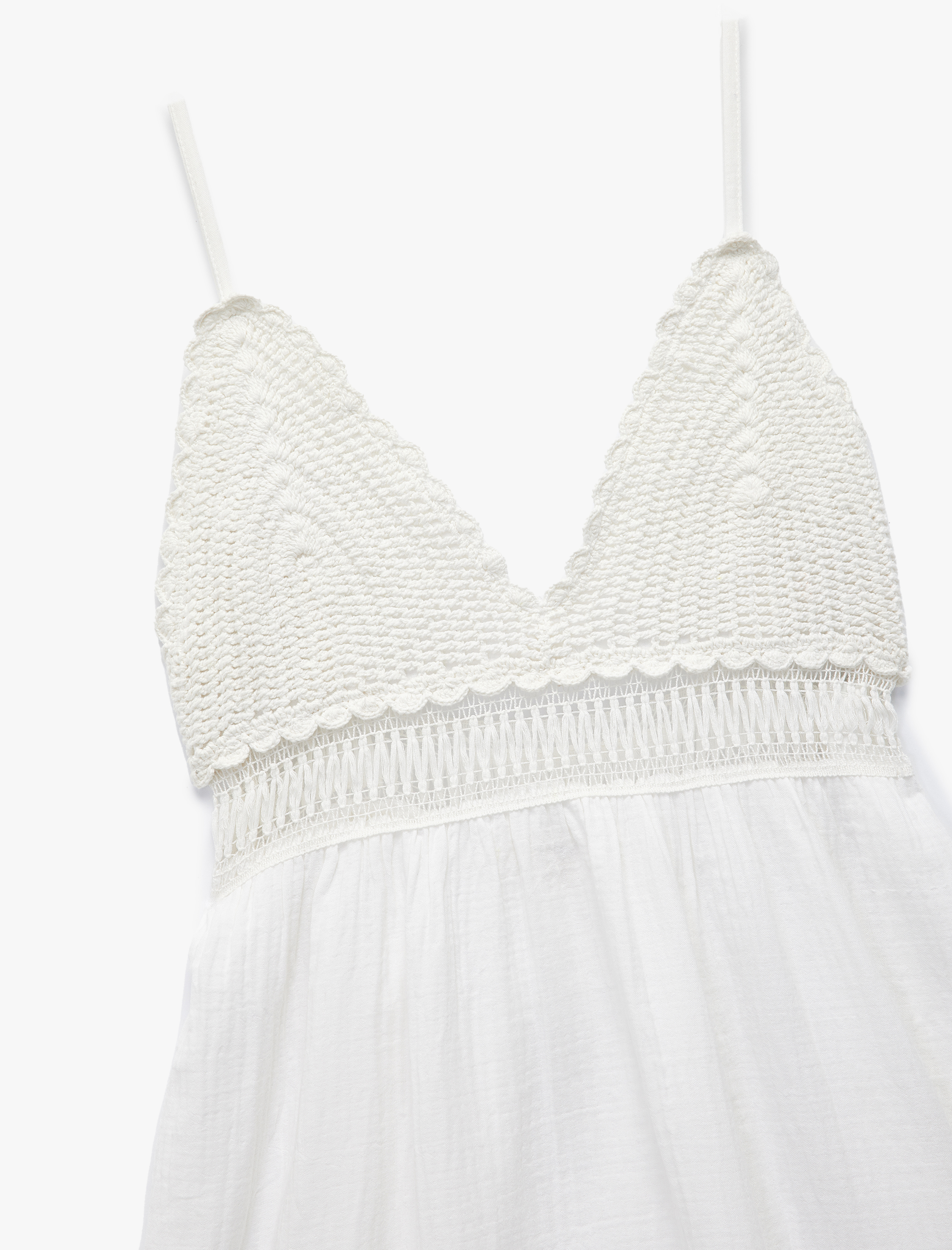   Pamuklu Astarsız İnce Askılı Kroşe Detaylı Müslin Elbise