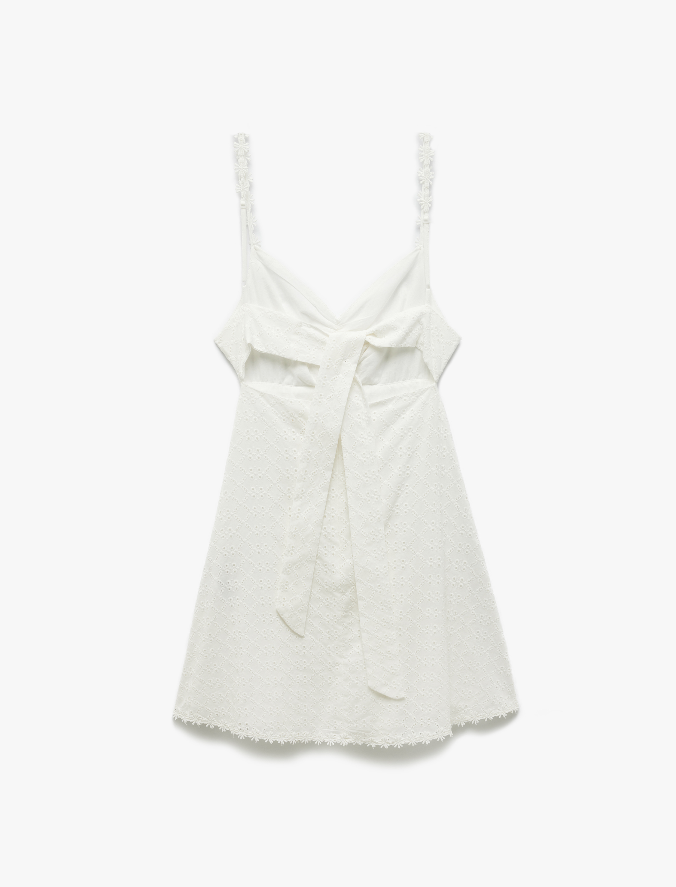   Pamuklu Fistolu Brodeli İnce Askılı Mini Elbise