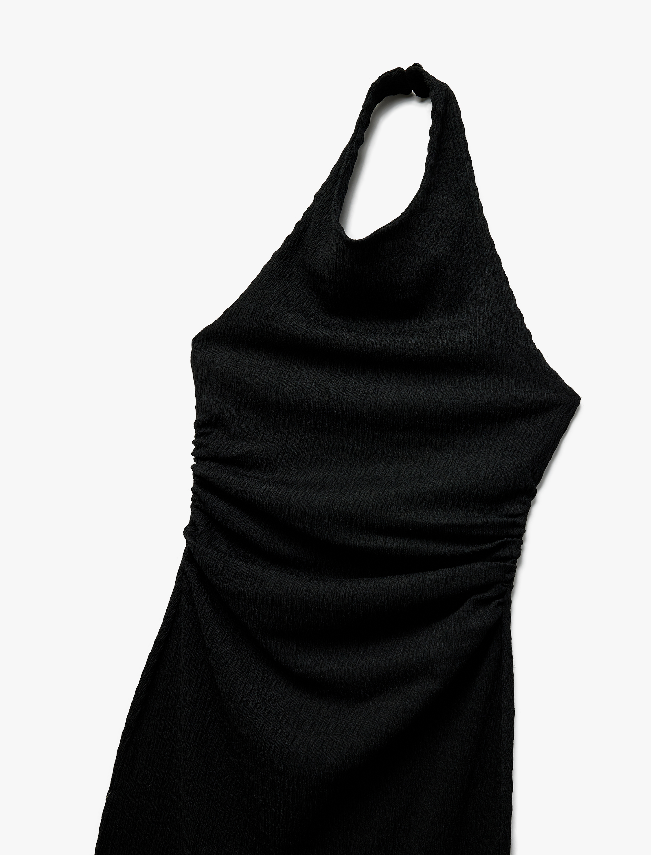   Kolsuz Drapeli Sırt Detaylı Midi Boy Halter Yaka Elbise