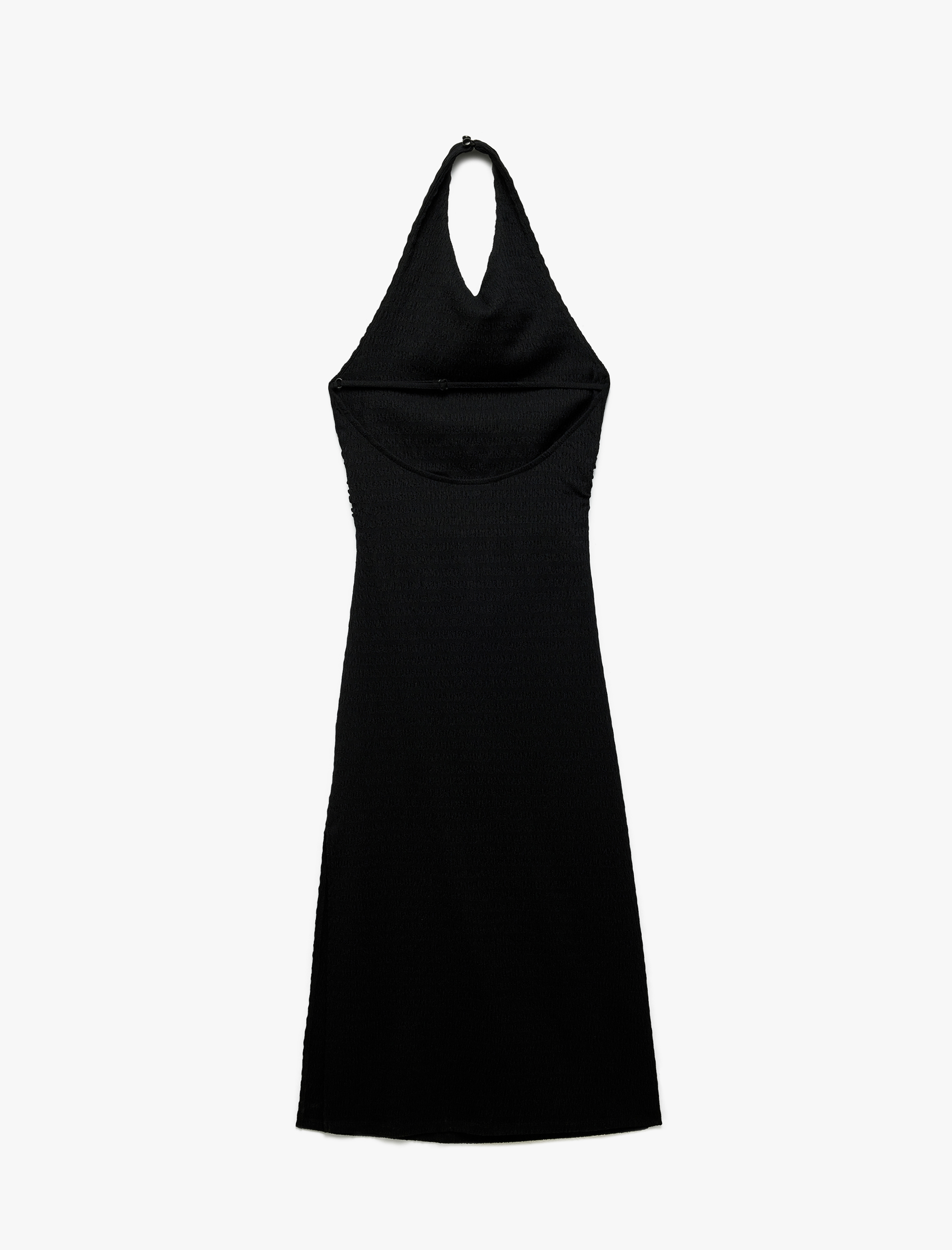   Kolsuz Drapeli Sırt Detaylı Midi Boy Halter Yaka Elbise