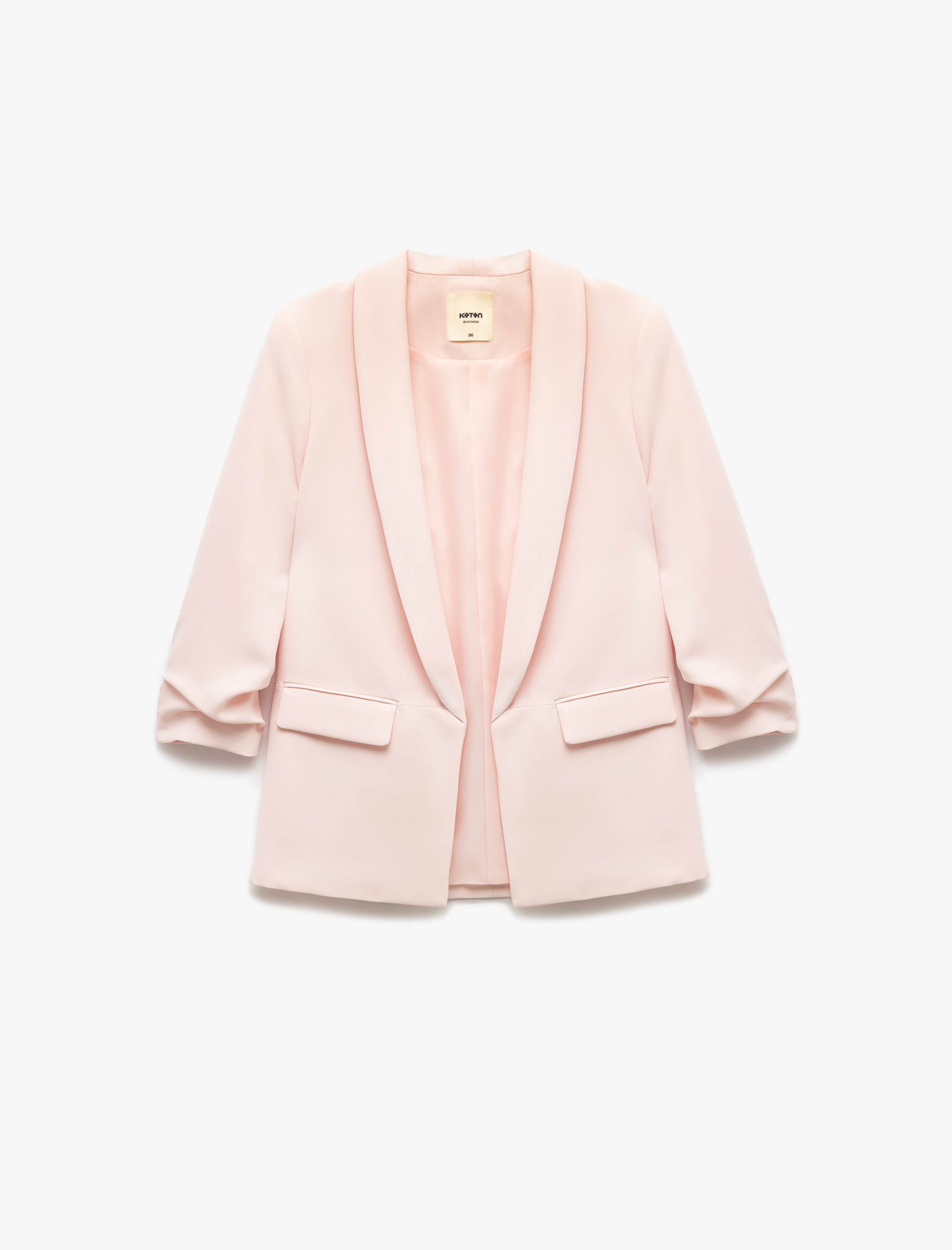 Krep Kumaş Şal Yaka Cepli Drapeli 3/4 Kollu Uzun Blazer Ceket