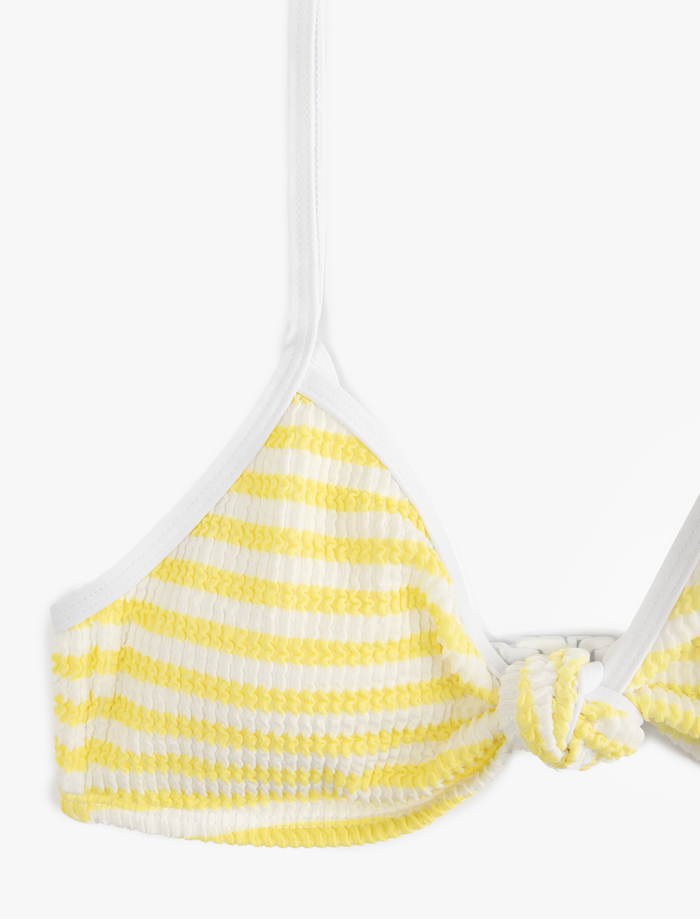   Koton X Sibil Çetinkaya - Düğüm Detaylı İnce Askılı Dokulu Çizgili Bikini Üstü