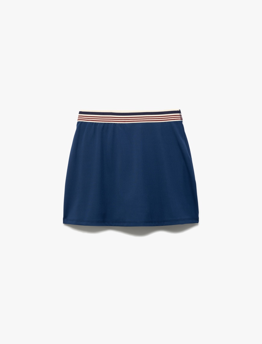   Beli Lastikli Çizgili İnterlok Mini Spor Şort Etek