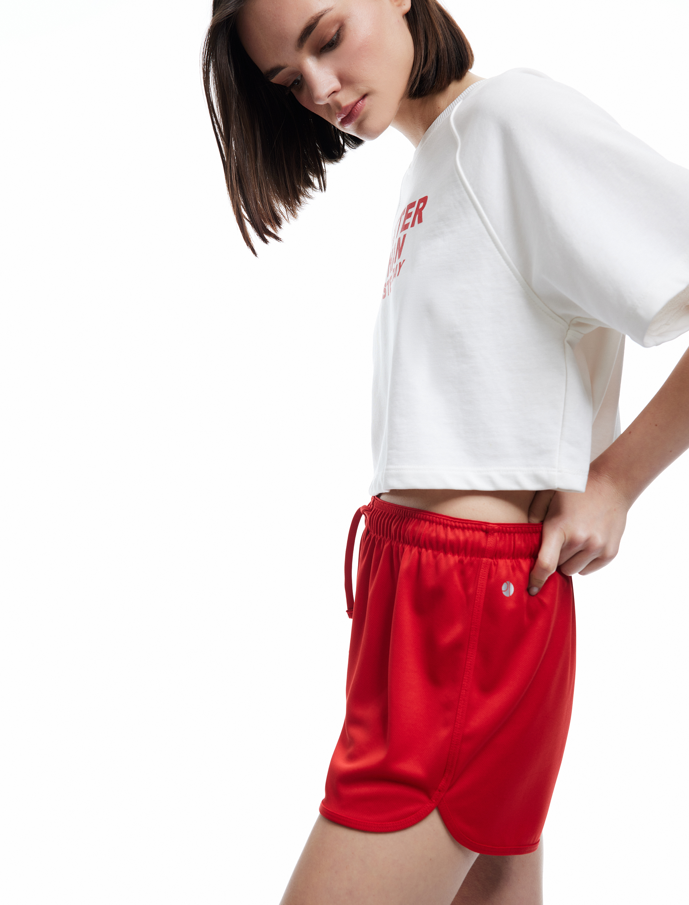   Yüksek Bel Rahat Kalıp Bağcıklı Mini Spor Şort