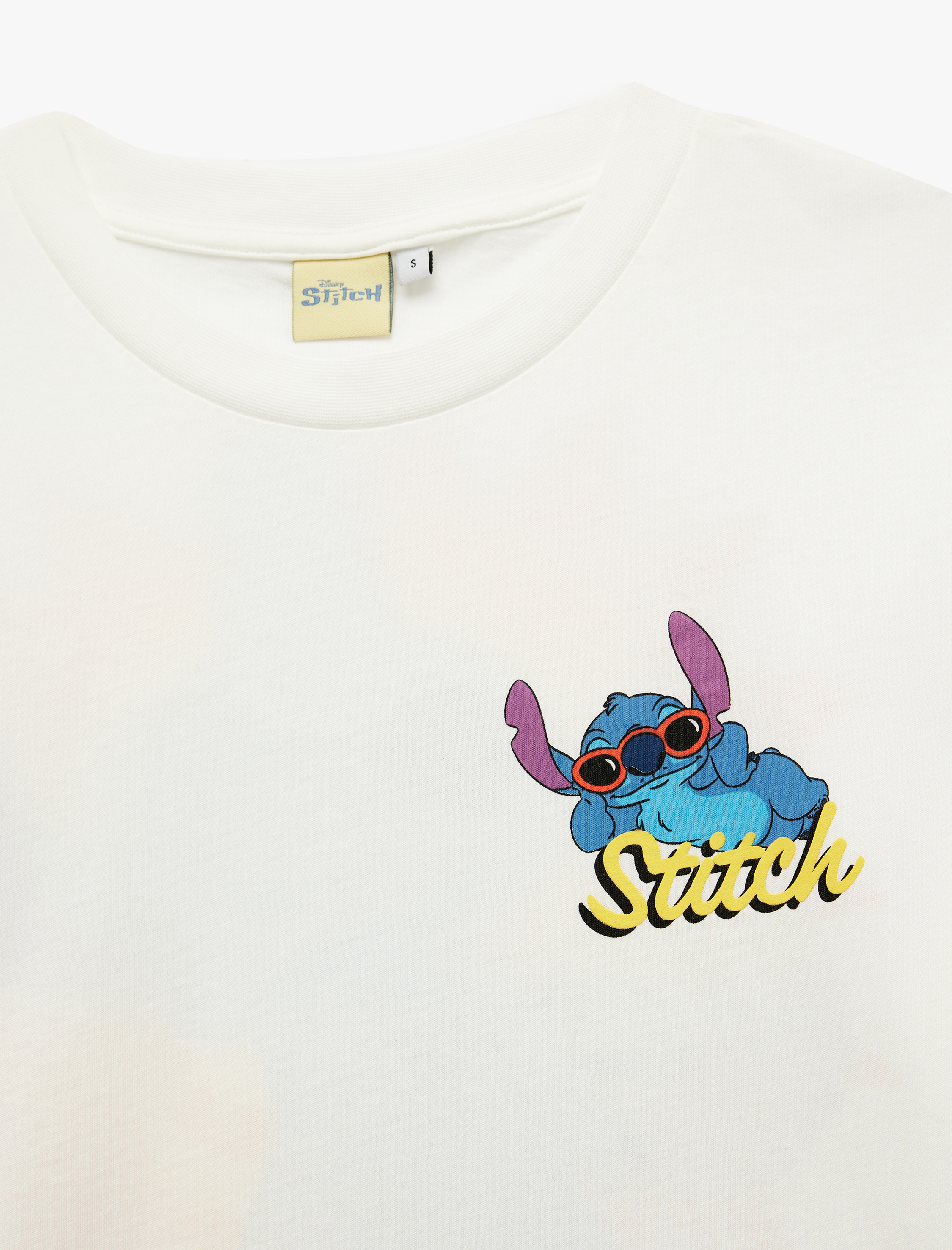   Stitch Lisanslı Arkası Baskılı Kısa Kollu Bisiklet Yaka Pamuklu Oversize Tişört