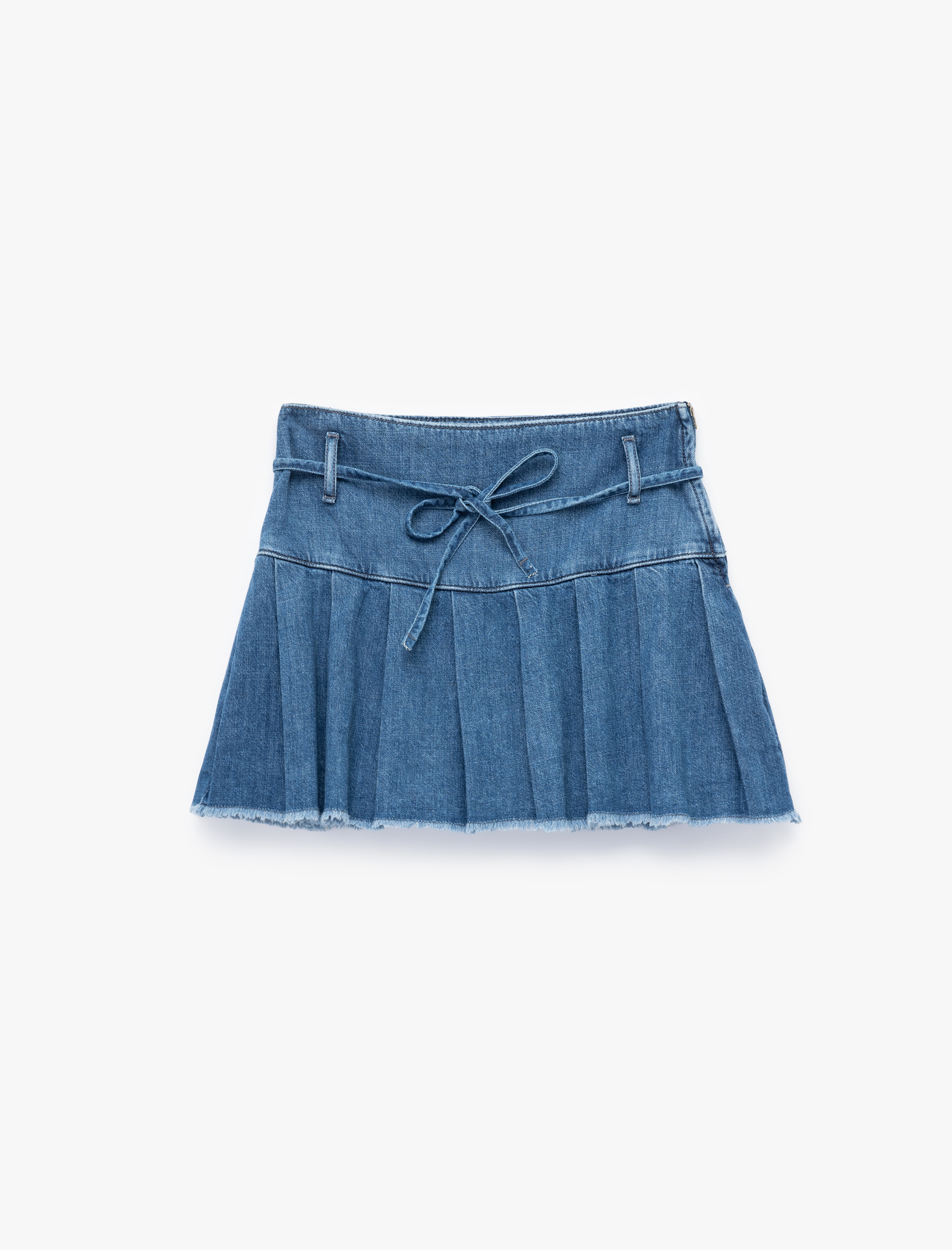   Pamuklu Kemer Detaylı Pileli Denim Mini Şort Etek