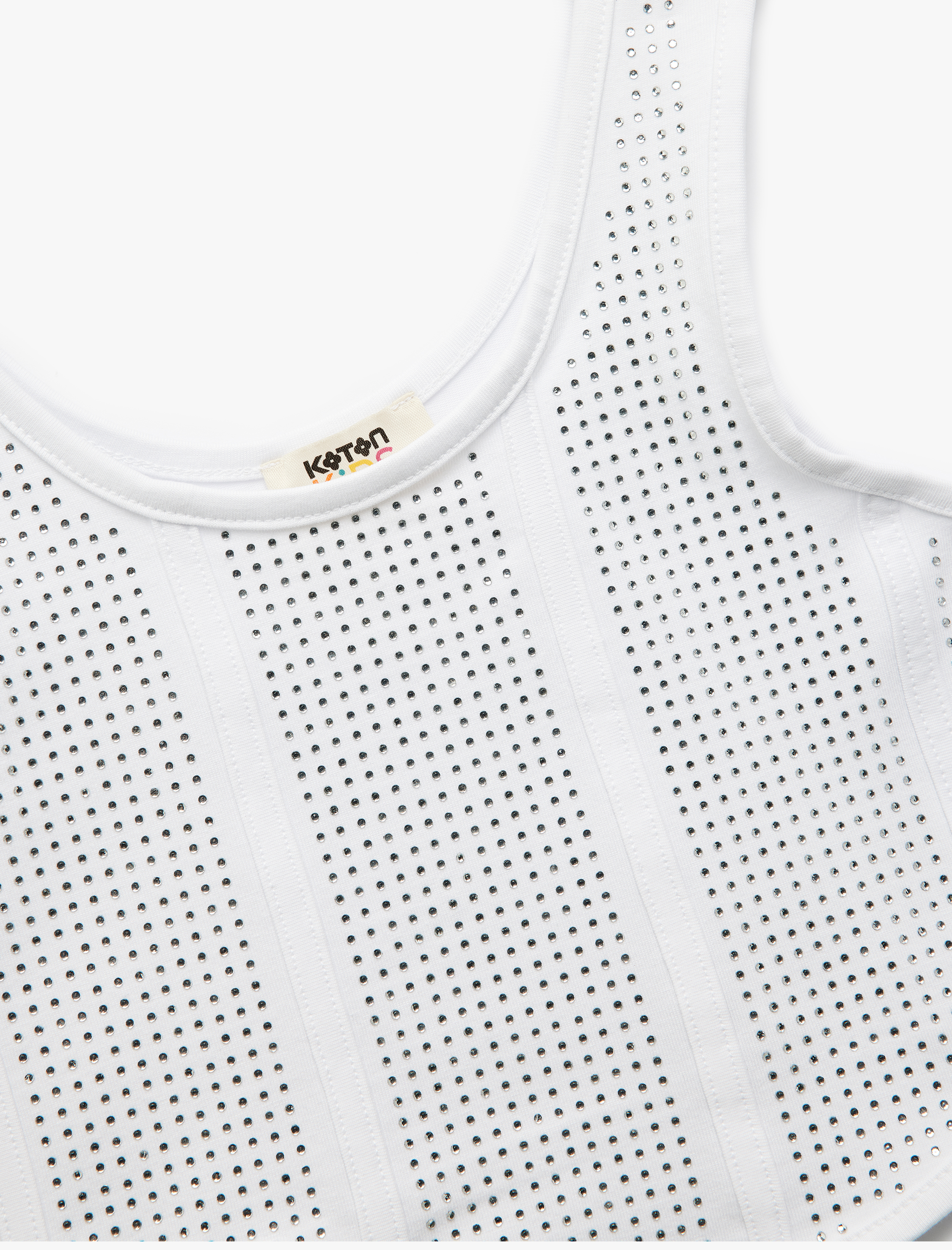  Kız Çocuk Pamuklu Taş Detaylı Yuvarlak Yaka Askılı Crop Atlet