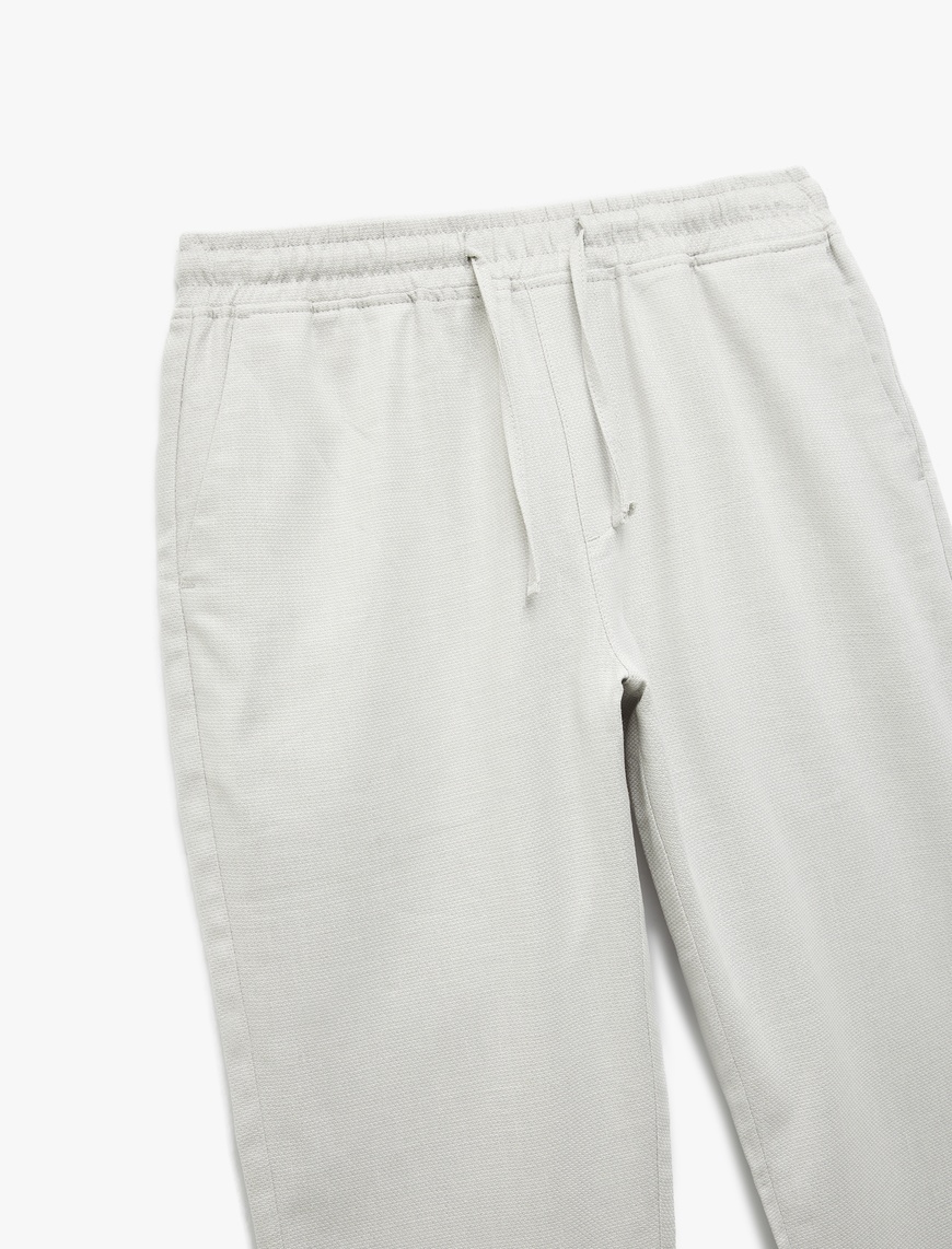   Beli Bağcıklı Cep Detaylı Pamuk Keten Karışımlı Chino Pantolon