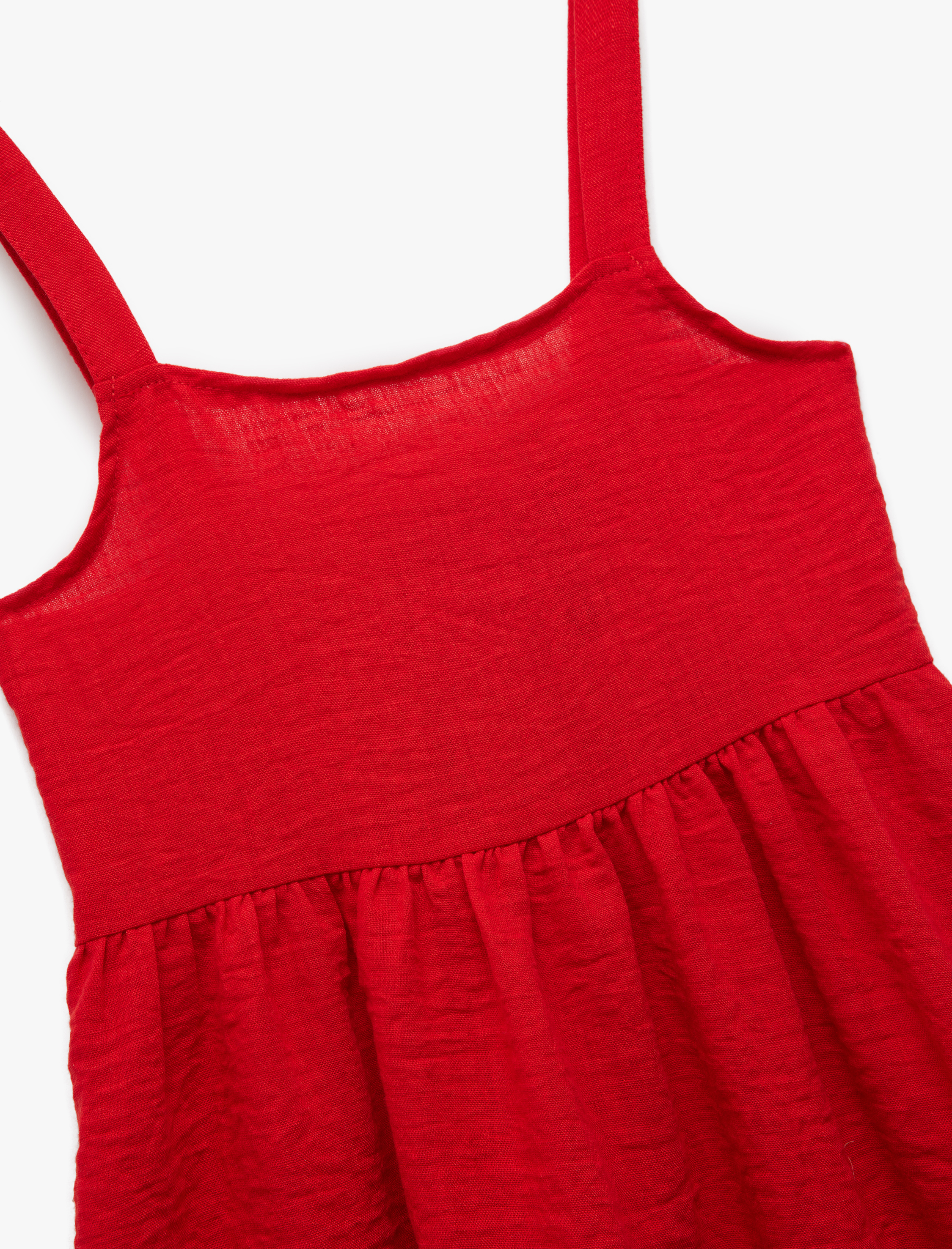  Kız Çocuk Kare Yaka Pileli A Kesim Askılı Elbise