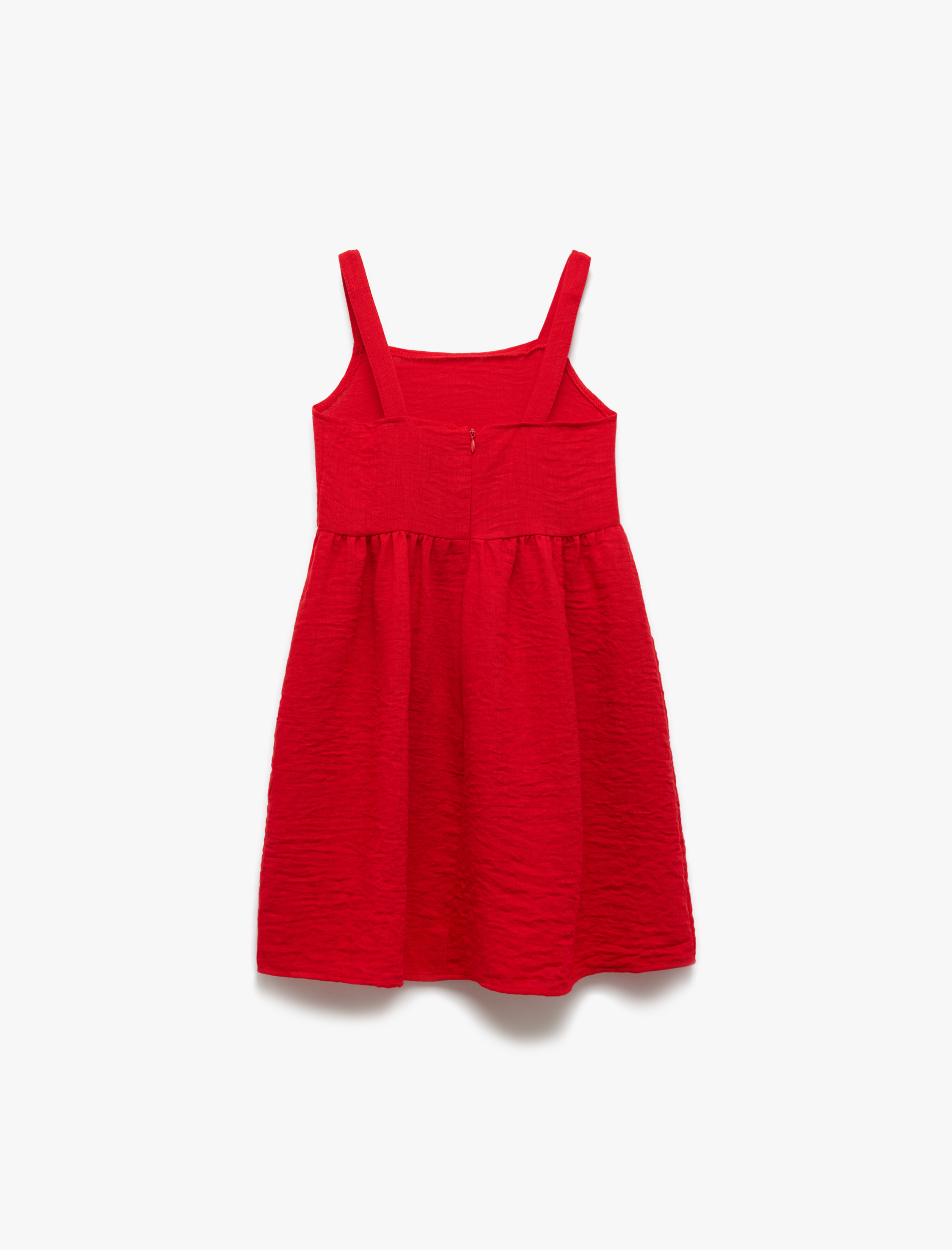  Kız Çocuk Kare Yaka Pileli A Kesim Askılı Elbise