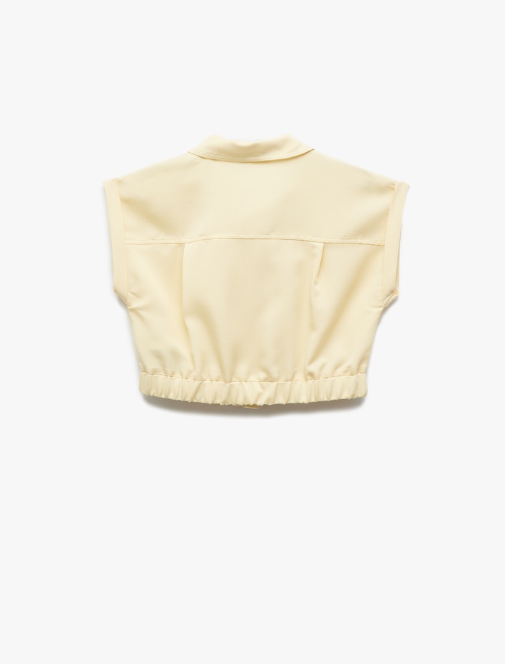 Kız Çocuk Beli Lastikli Modal Karışımlı Kolsuz Crop Gömlek