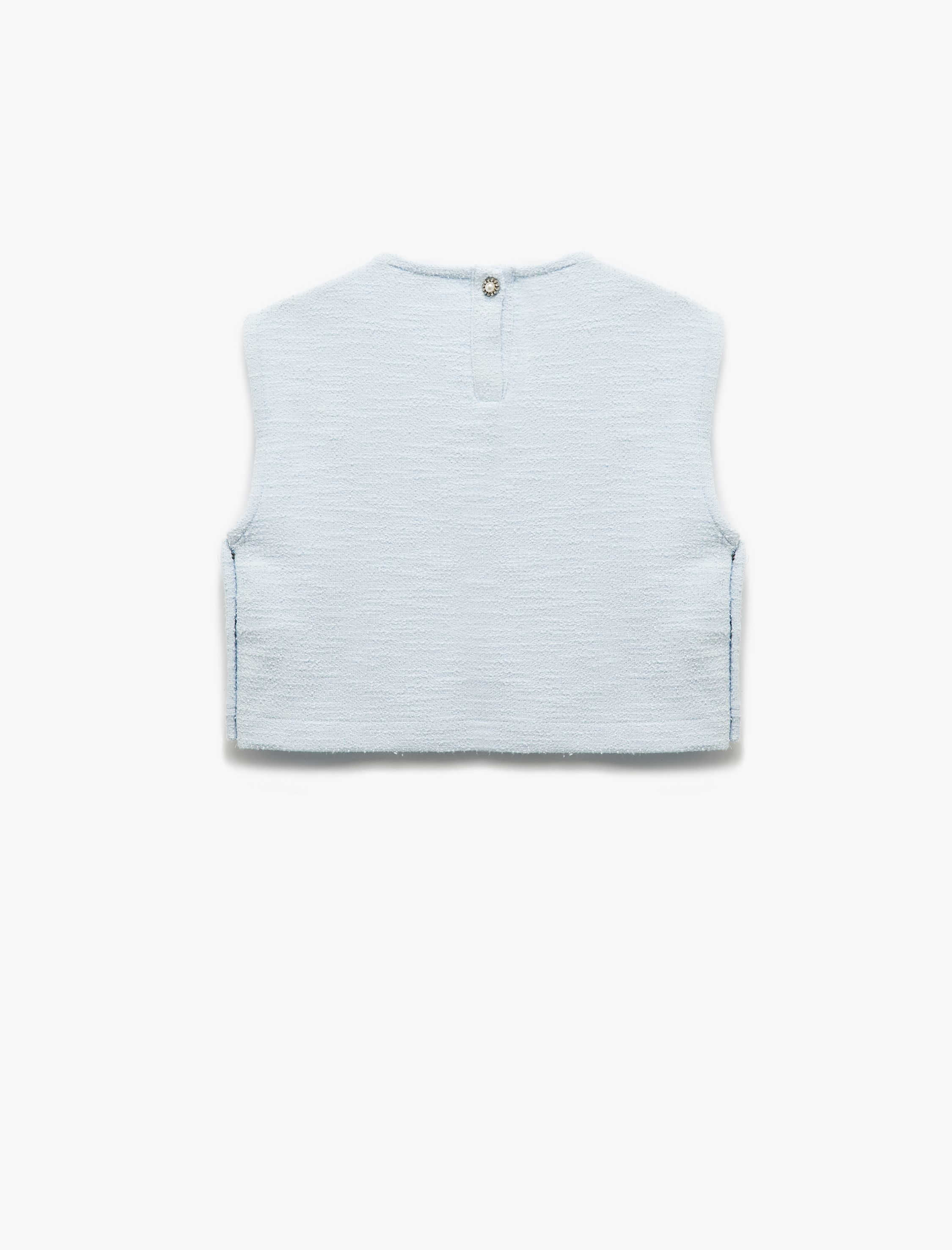  Kız Çocuk Bisiklet Yaka Kolsuz Düğme Detaylı Tüvit Crop Bluz