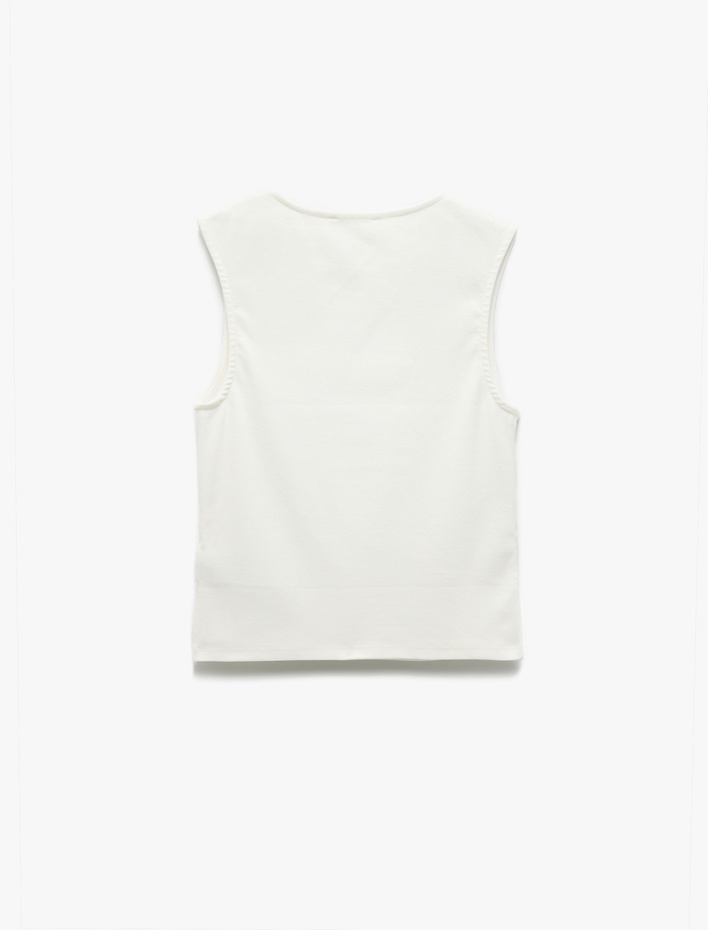  Bisiklet Yaka Pamuklu Ribanalı Slim Fit Kolsuz Büzgülü Bluz