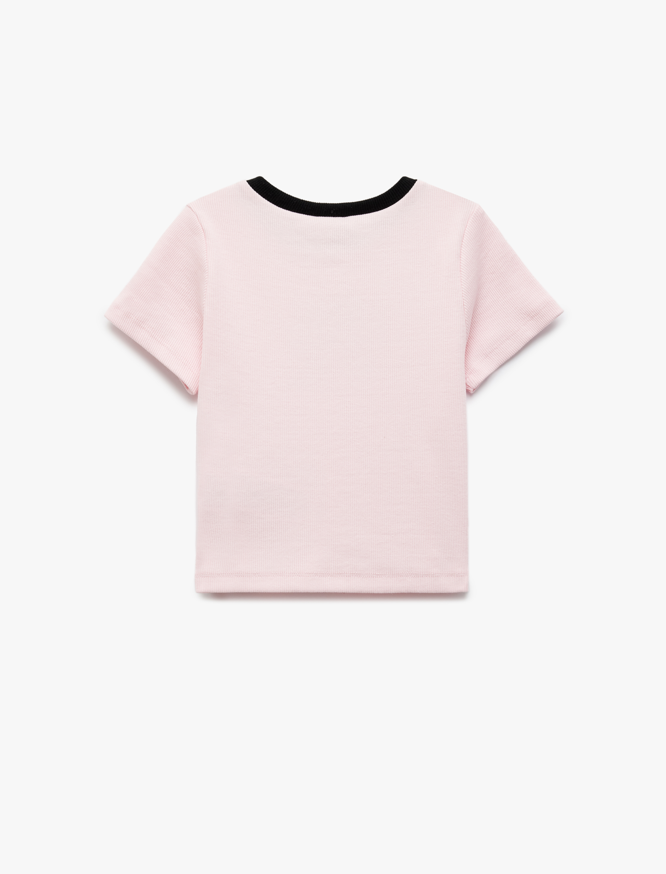  Kız Çocuk Kurdele Nakış Detaylı Bisiklet Yaka Kısa Kollu Pamuklu Tişört