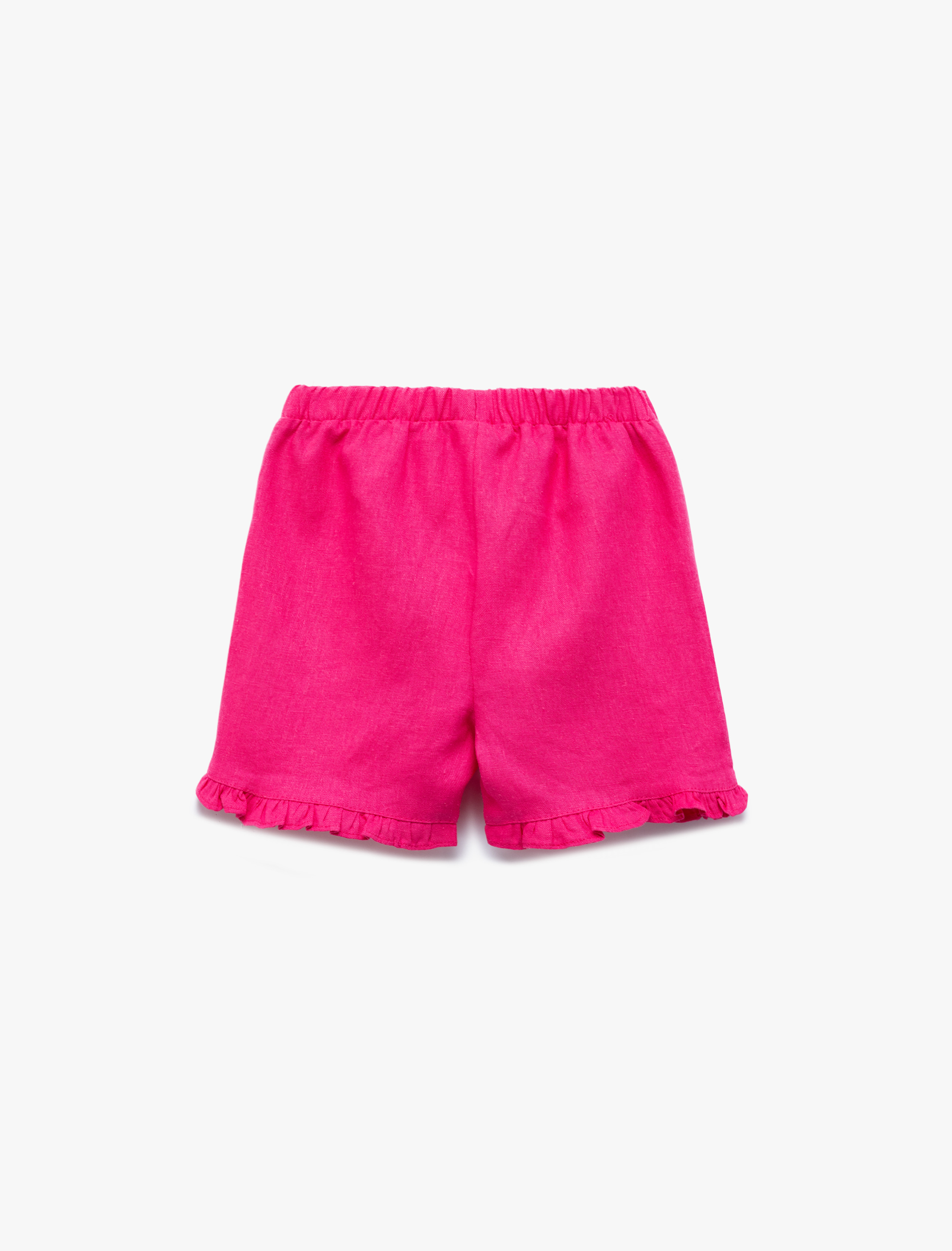  Kız Bebek Beli Lastikli Bağlama Detaylı Fırfırlı Keten Karışımlı Şort