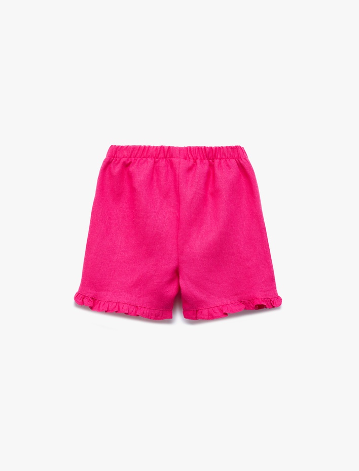 Kız Bebek Beli Lastikli Bağlama Detaylı Fırfırlı Keten Karışımlı Şort