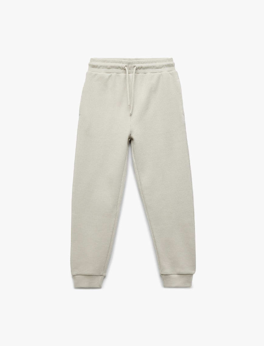  Erkek Çocuk Pamuklu Beli Bağcıklı Dokulu Basic Jogger Eşofman Altı