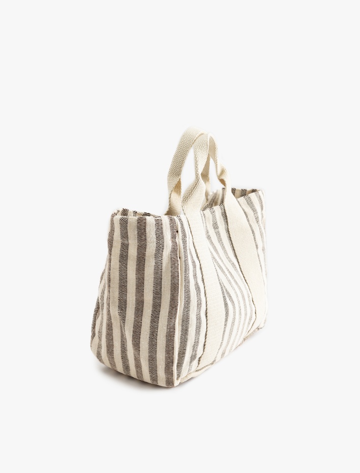 Kadın Düğmeli Çizgili Tote Çanta