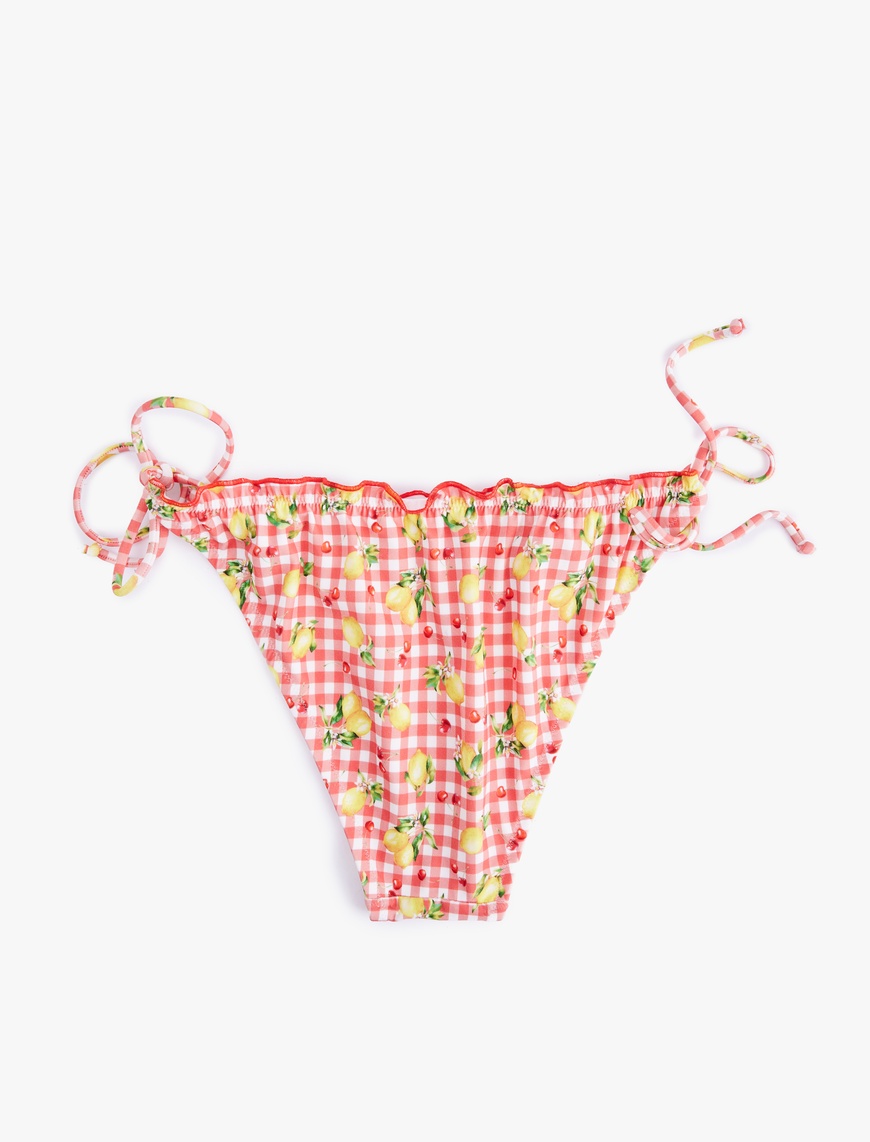  Koton X Sibil Çetinkaya - Pötikareli Limon-Kiraz Baskılı Fırfırlı İpli Bikini Altı