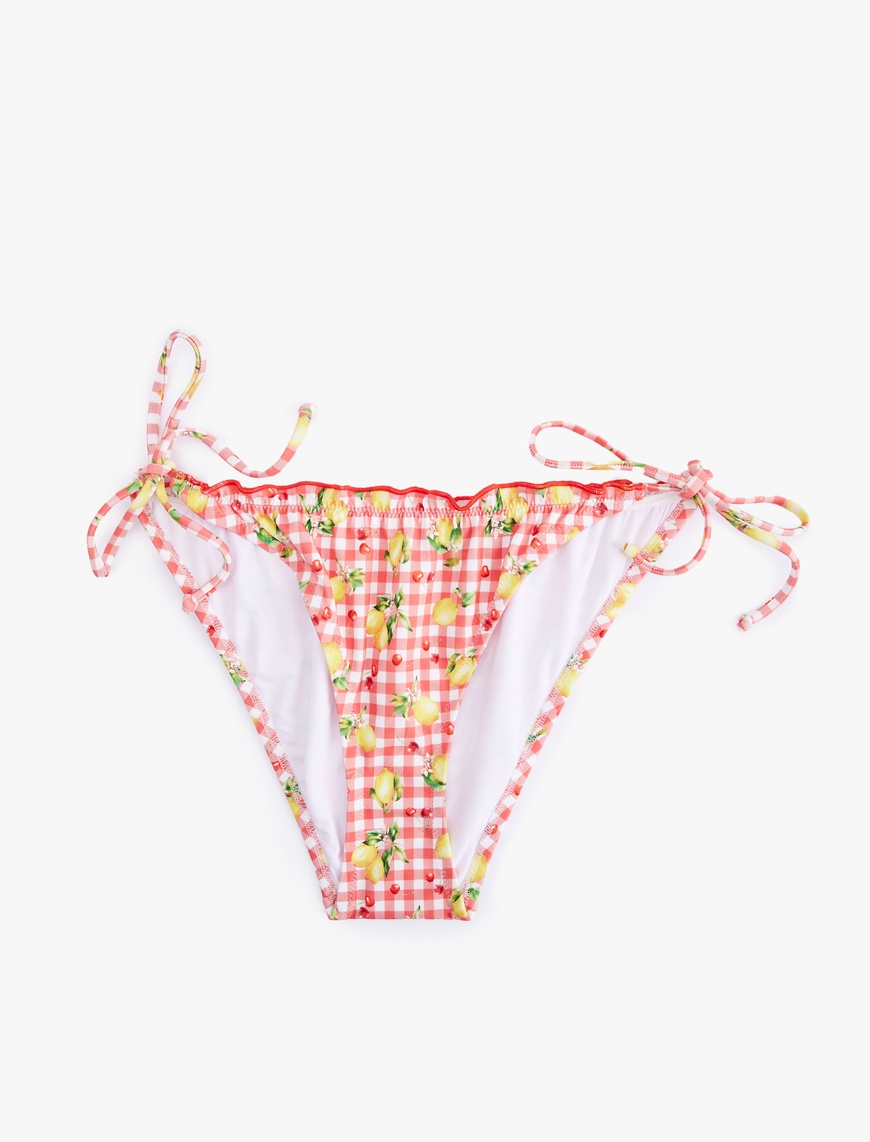   Koton X Sibil Çetinkaya - Pötikareli Limon-Kiraz Baskılı Fırfırlı İpli Bikini Altı