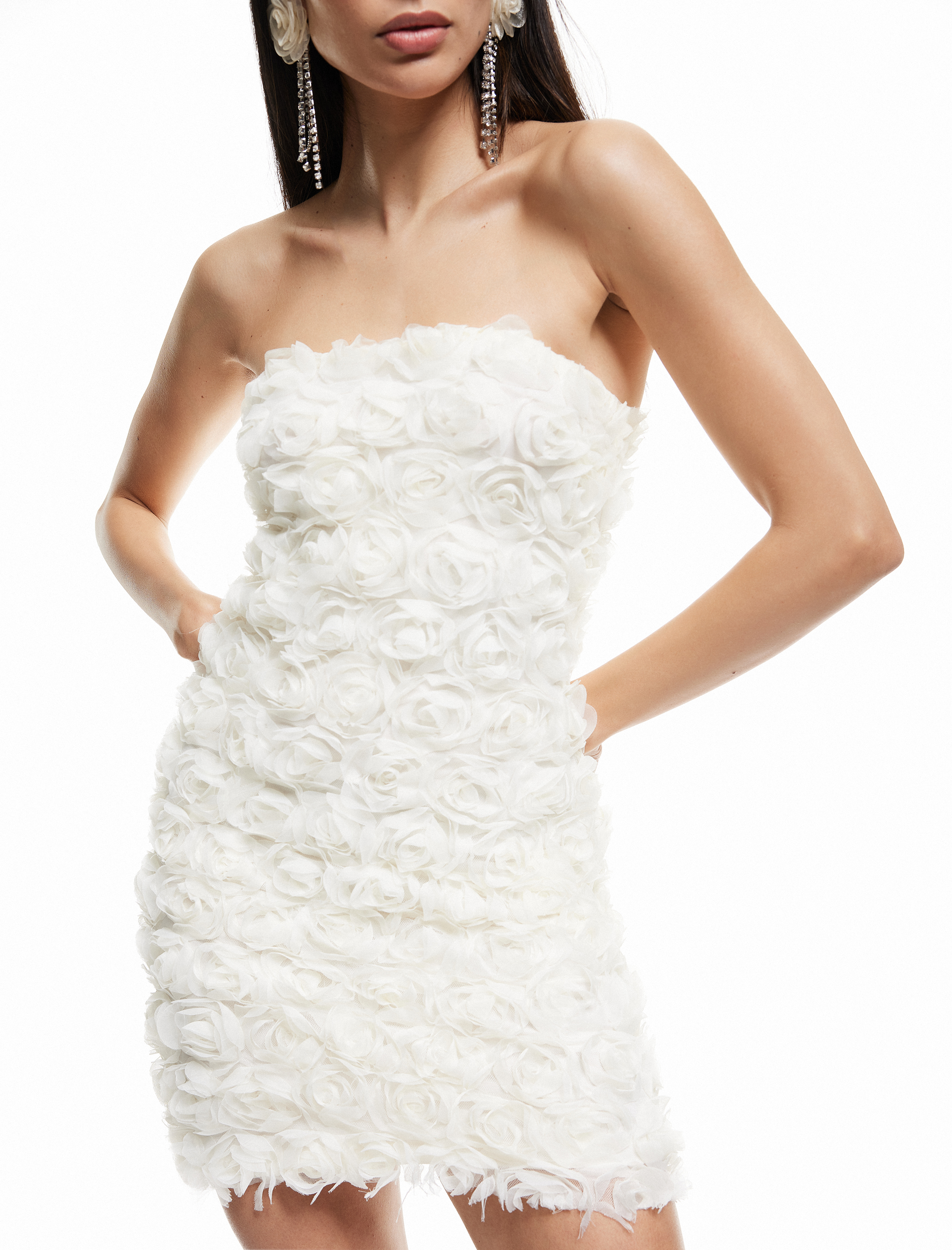   Koton X Sibil Çetinkaya - Slim Fit Astarlı Çiçekli Mini Straplez Elbise