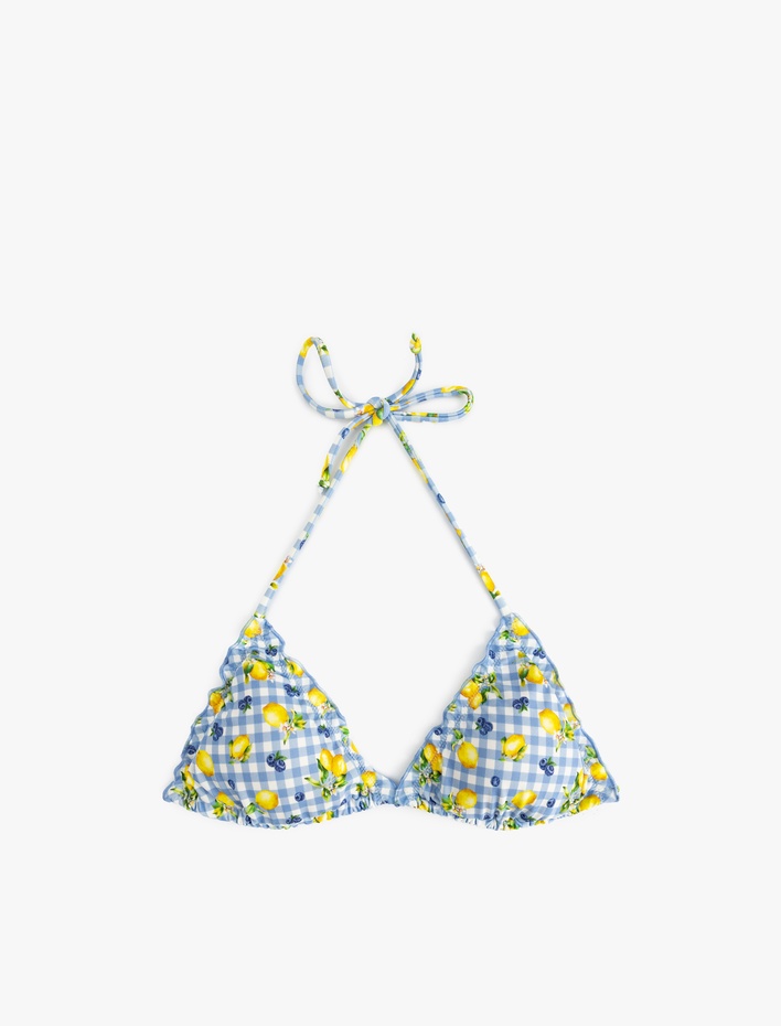  Koton X Sibil Çetinkaya - Pötikareli Limon Baskılı Üçgen Bikini Üstü