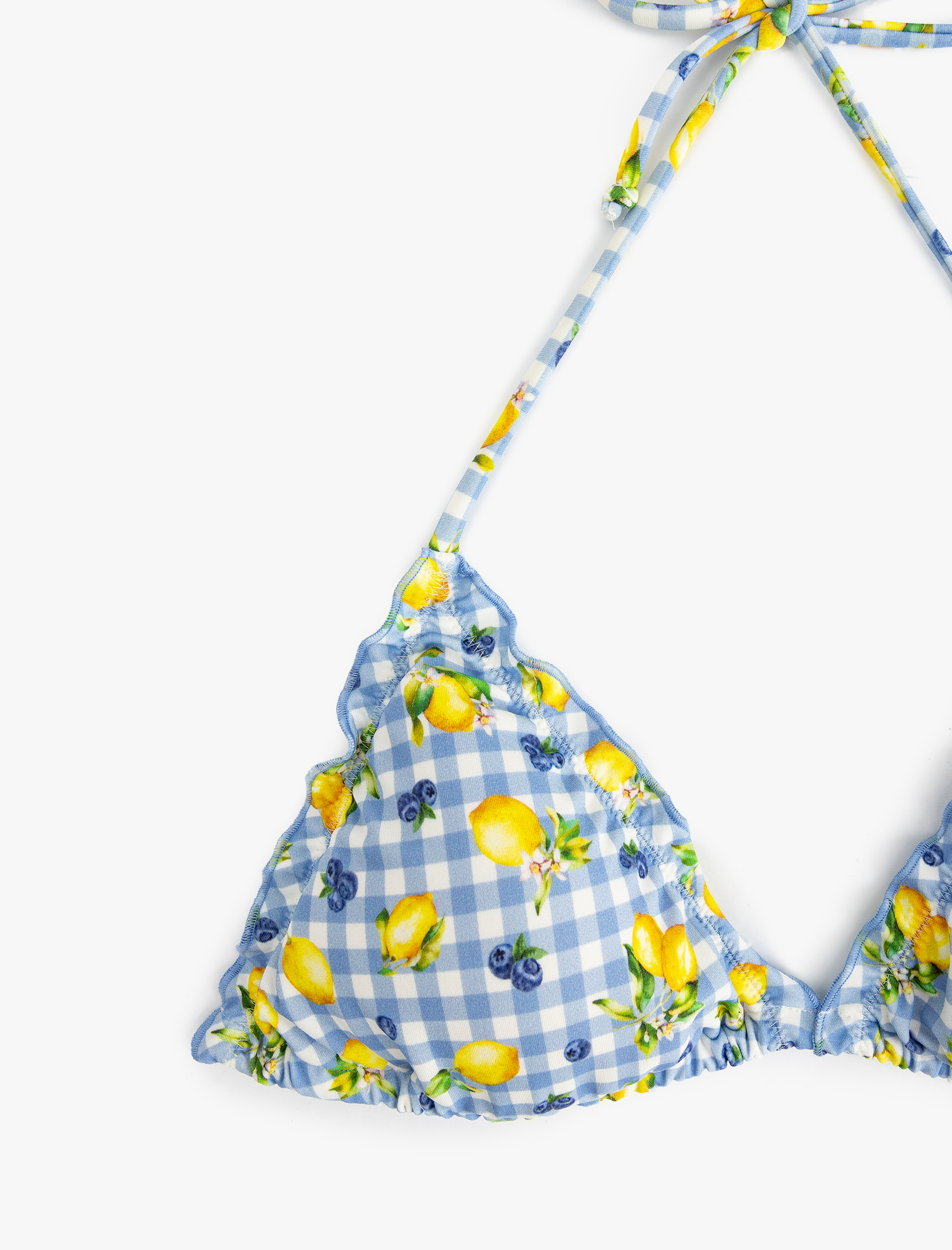   Pötikareli Limon Baskılı Üçgen Bikini Üstü