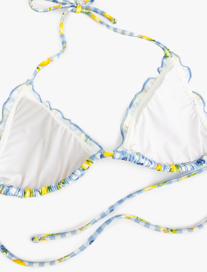  Koton X Sibil Çetinkaya - Pötikareli Limon Baskılı Üçgen Bikini Üstü