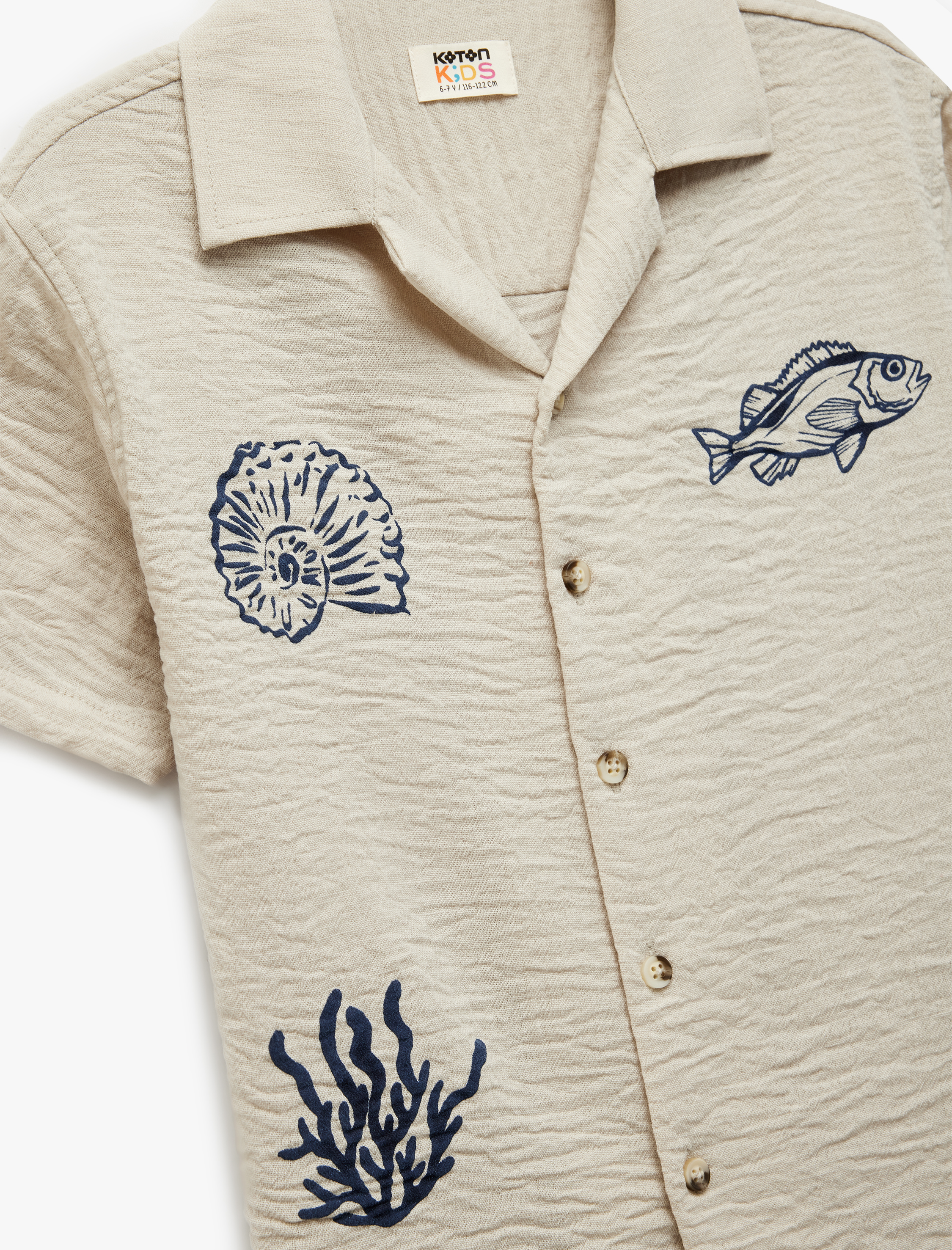  Erkek Çocuk Kısa Kollu Düğmeli Nakış Detaylı Gömlek